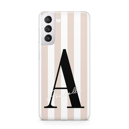 Personalised Nude Colour White Striped Samsung S21 Case