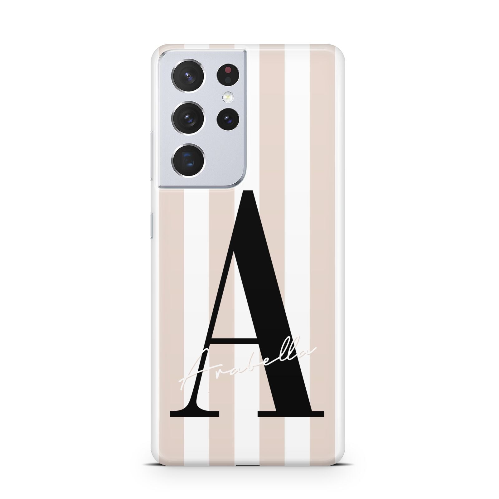 Personalised Nude Colour White Striped Samsung S21 Ultra Case