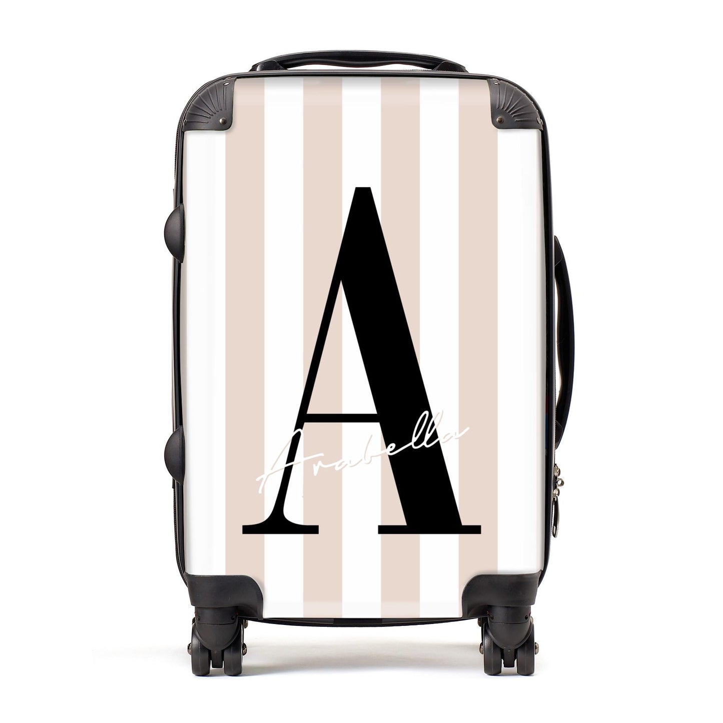 Personalised Nude Colour White Striped Suitcase