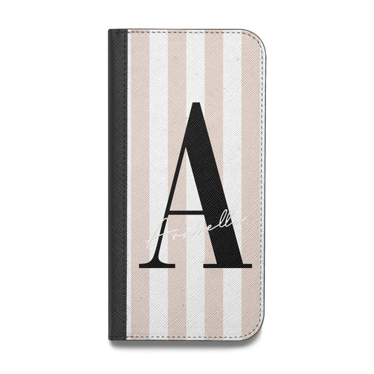 Personalised Nude Colour White Striped Vegan Leather Flip iPhone Case