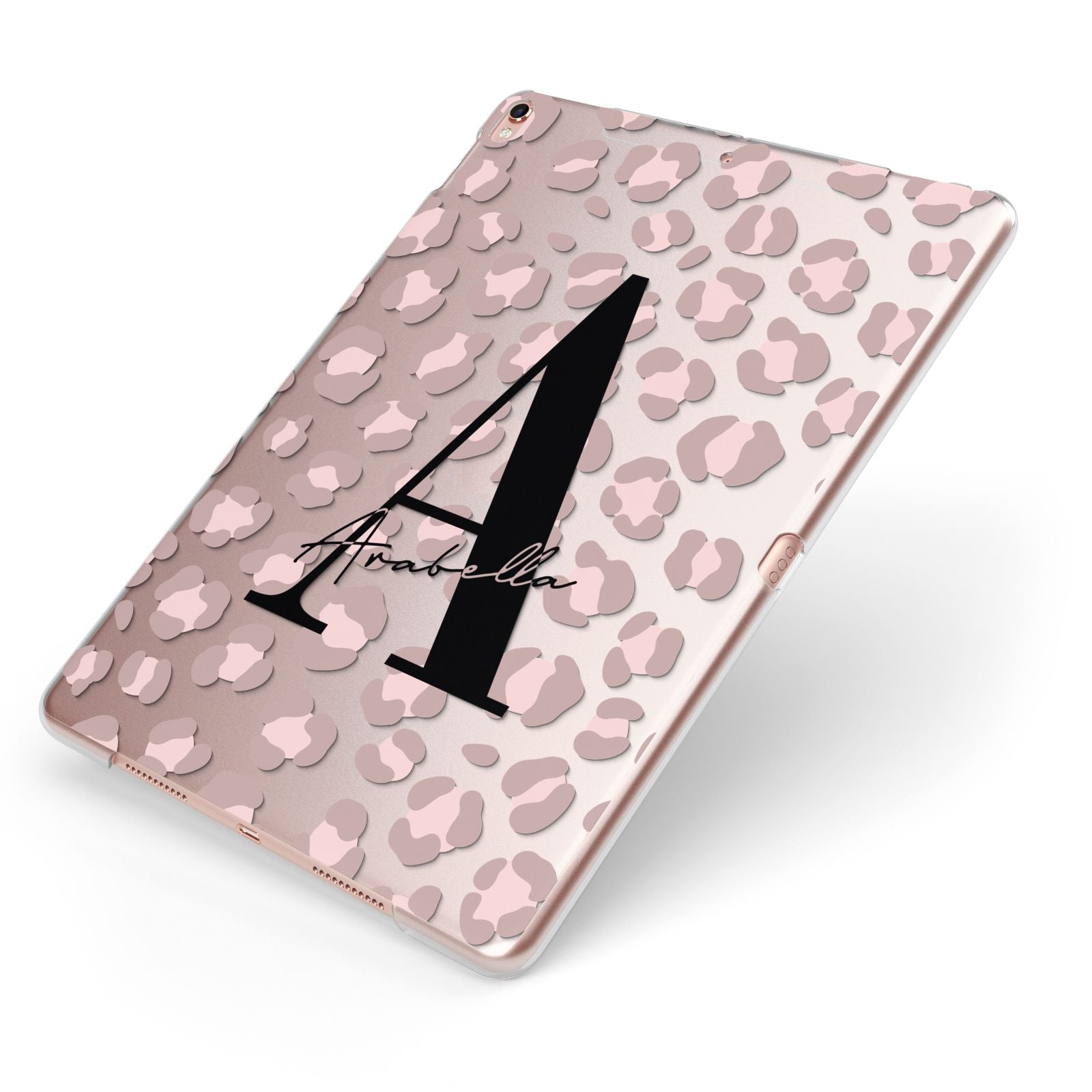 Personalised Nude Pink Leopard Apple iPad Case on Rose Gold iPad Side View