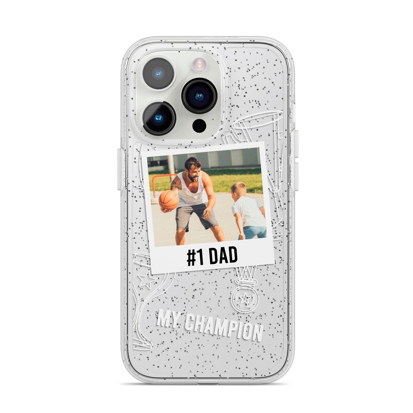 Personalised Number 1 Dad iPhone 14 Pro Glitter Tough Case Silver