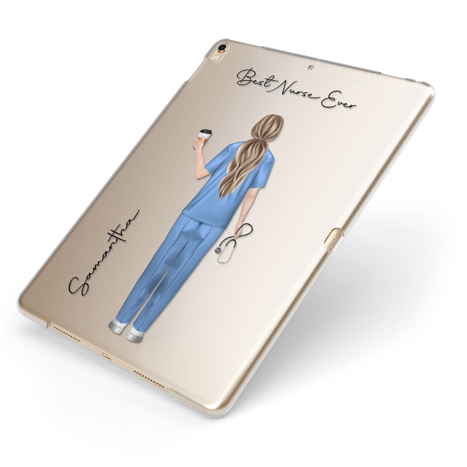 Personalised Nurse Apple iPad Case on Gold iPad Side View