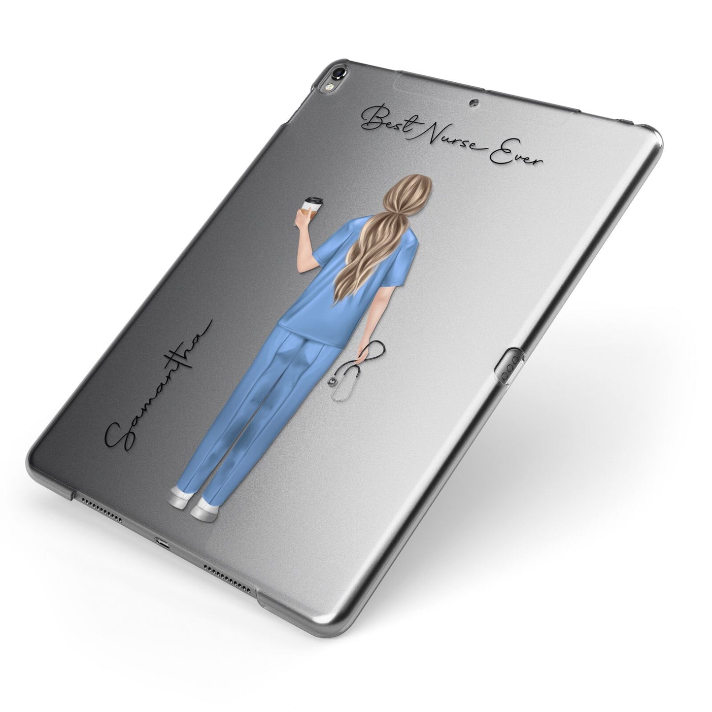 Personalised Nurse Apple iPad Case on Grey iPad Side View