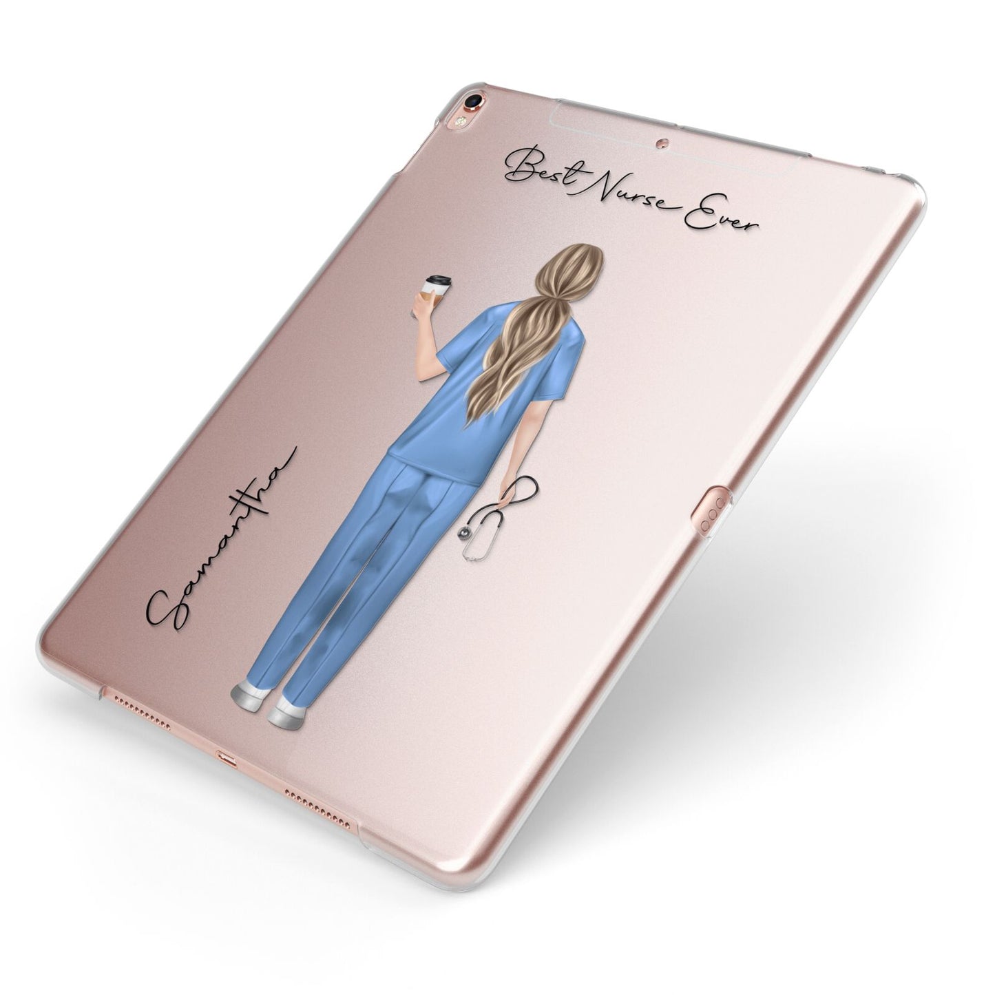 Personalised Nurse Apple iPad Case on Rose Gold iPad Side View