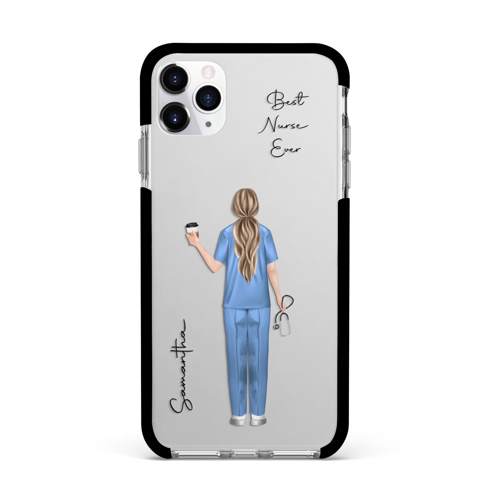 Personalised Nurse Apple iPhone 11 Pro Max in Silver with Black Impact Case