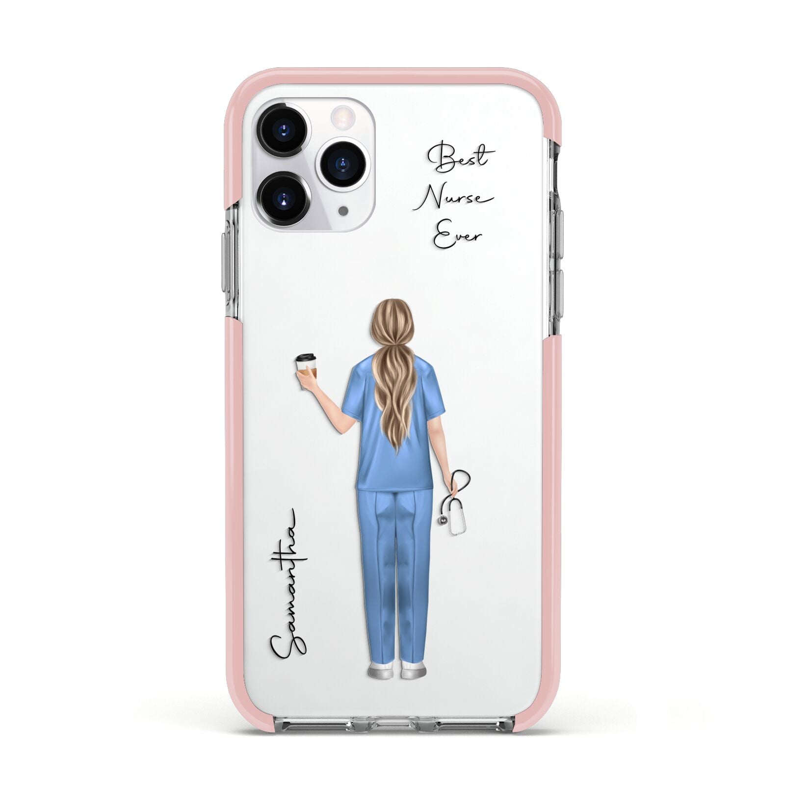 Personalised Nurse Apple iPhone 11 Pro in Silver with Pink Impact Case