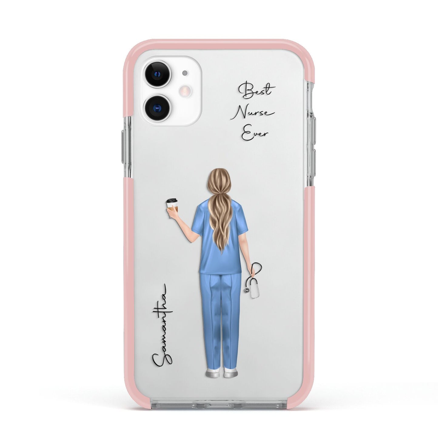 Personalised Nurse Apple iPhone 11 in White with Pink Impact Case