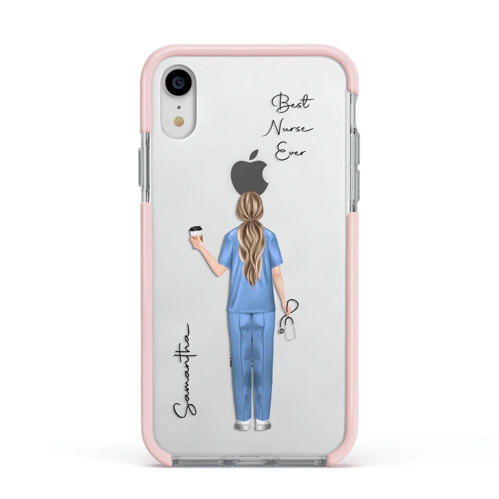 Personalised Nurse Apple iPhone XR Impact Case Pink Edge on Silver Phone