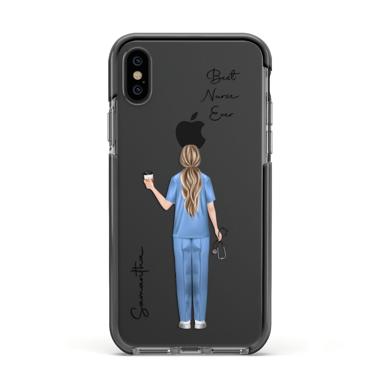 Personalised Nurse Apple iPhone Xs Impact Case Black Edge on Black Phone