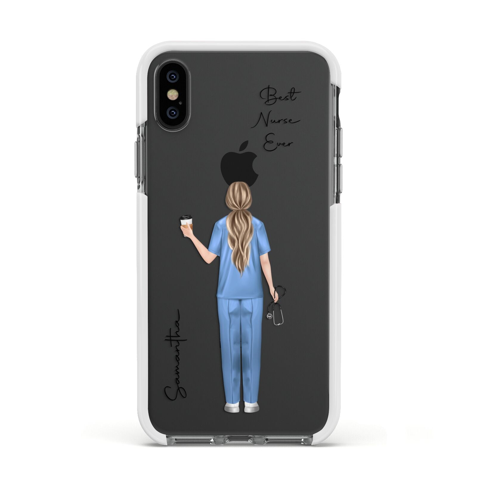 Personalised Nurse Apple iPhone Xs Impact Case White Edge on Black Phone