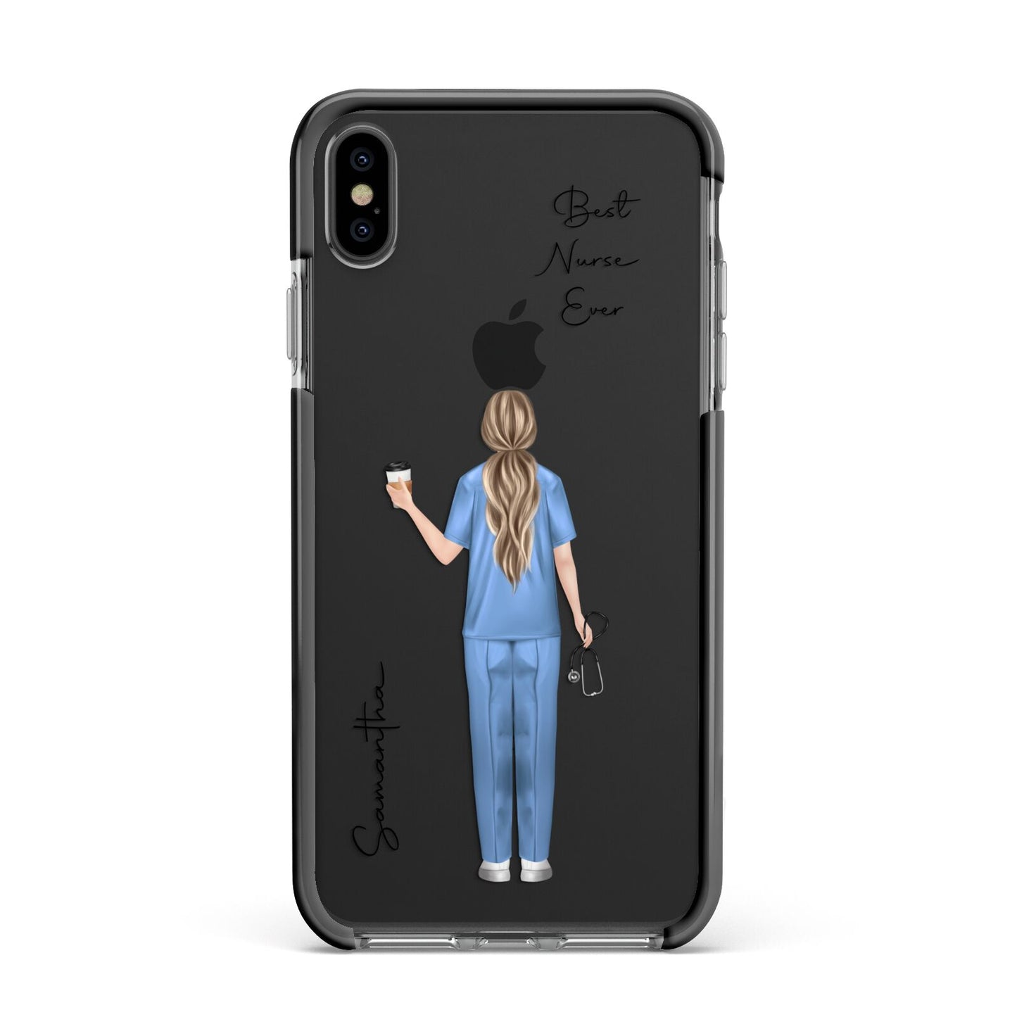 Personalised Nurse Apple iPhone Xs Max Impact Case Black Edge on Black Phone