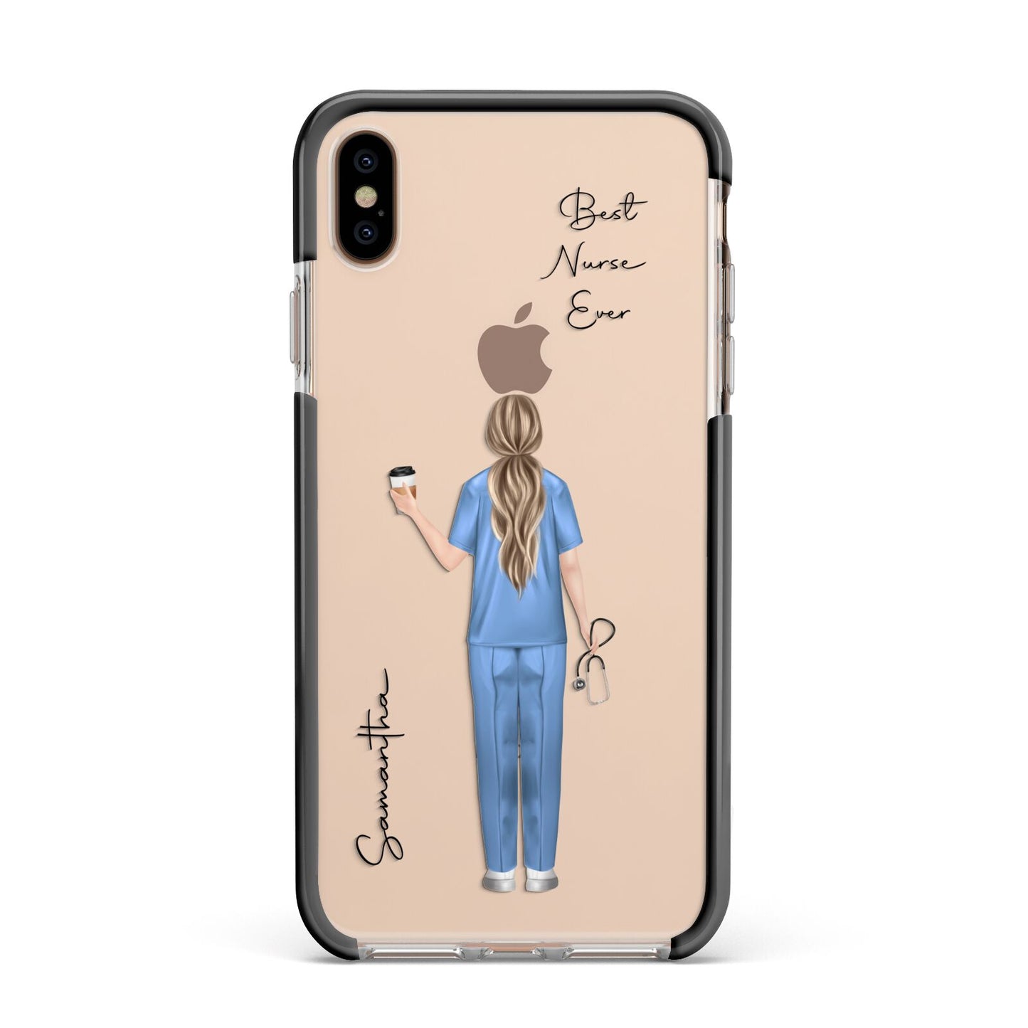 Personalised Nurse Apple iPhone Xs Max Impact Case Black Edge on Gold Phone