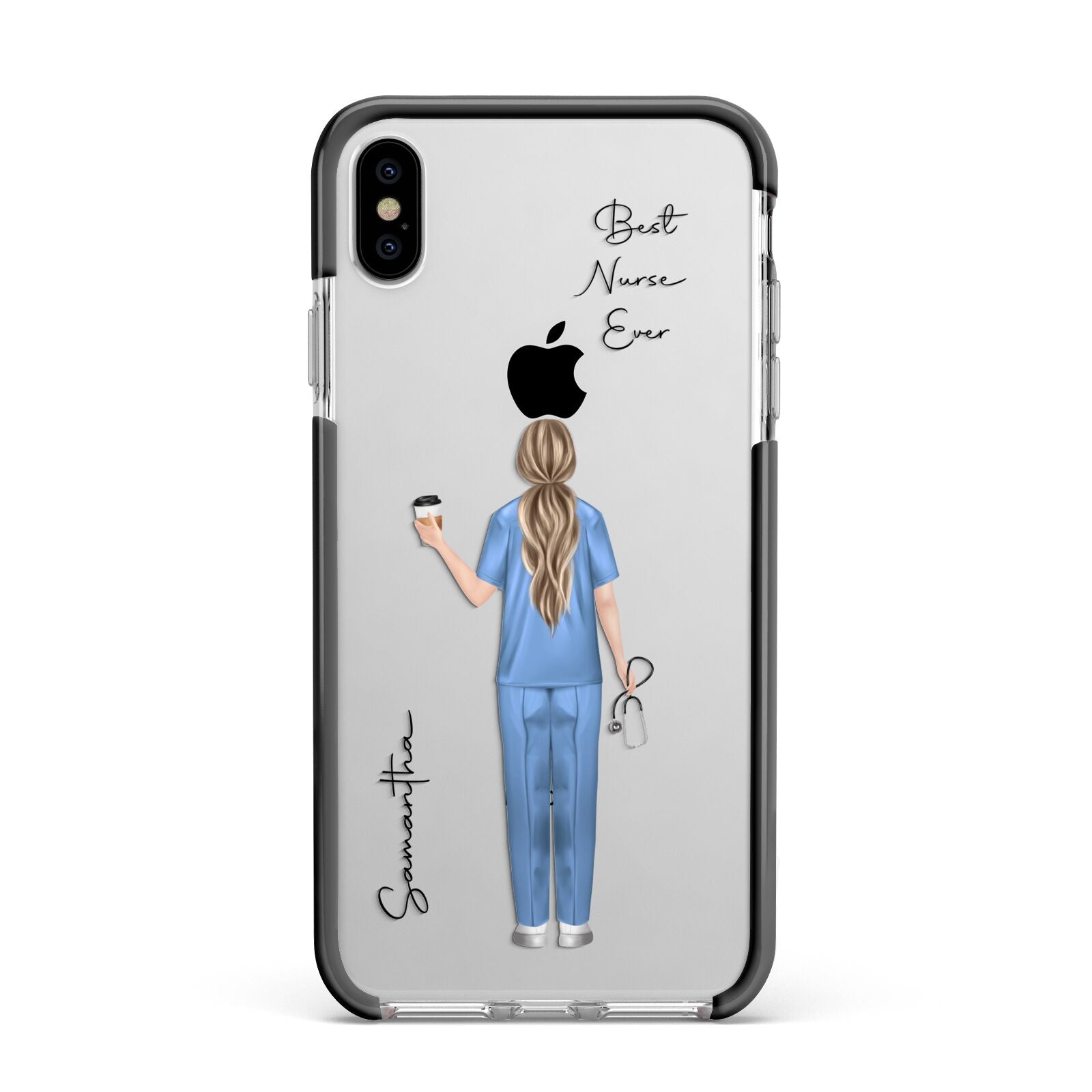 Personalised Nurse Apple iPhone Xs Max Impact Case Black Edge on Silver Phone