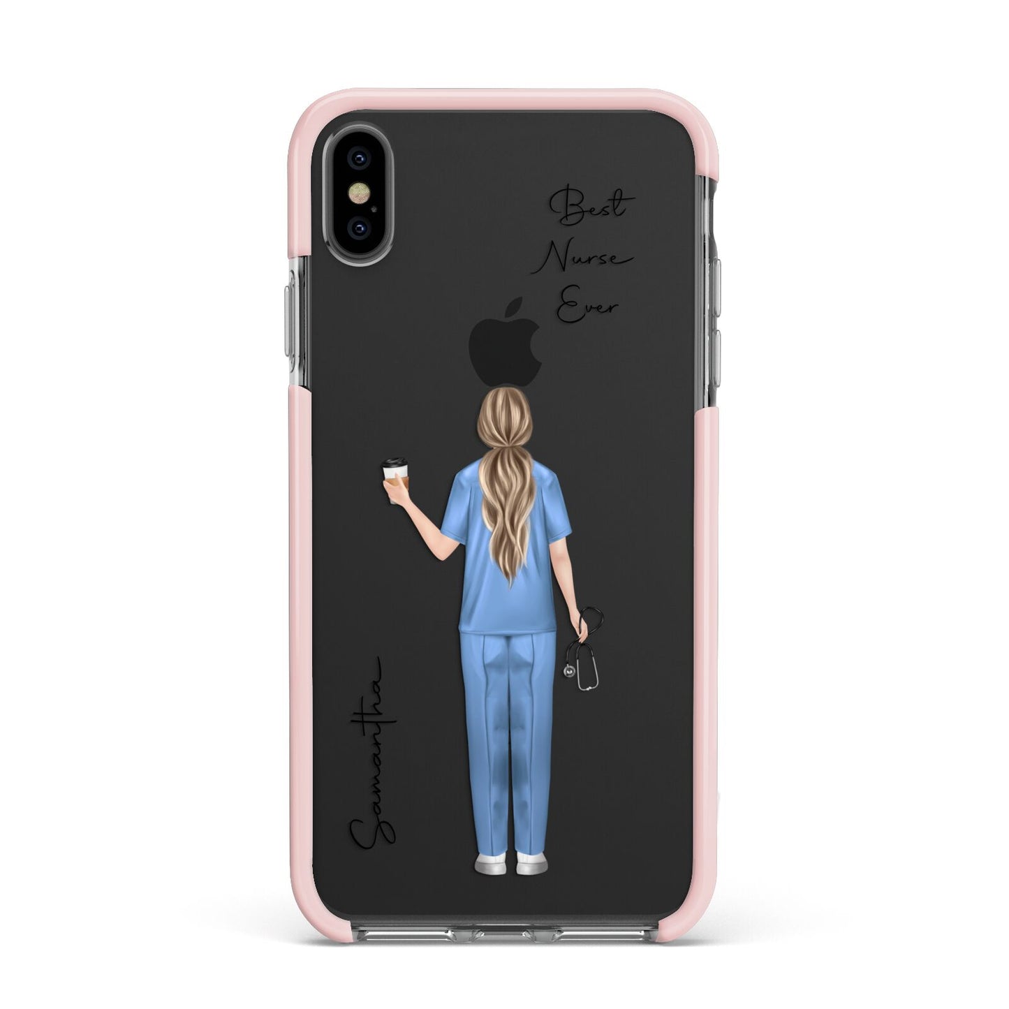 Personalised Nurse Apple iPhone Xs Max Impact Case Pink Edge on Black Phone