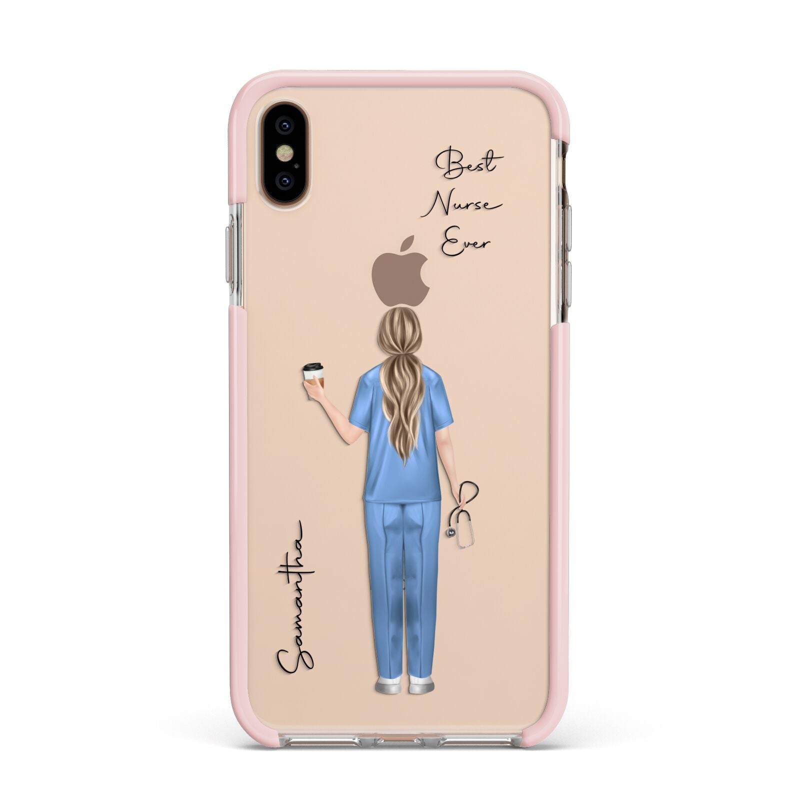 Personalised Nurse Apple iPhone Xs Max Impact Case Pink Edge on Gold Phone