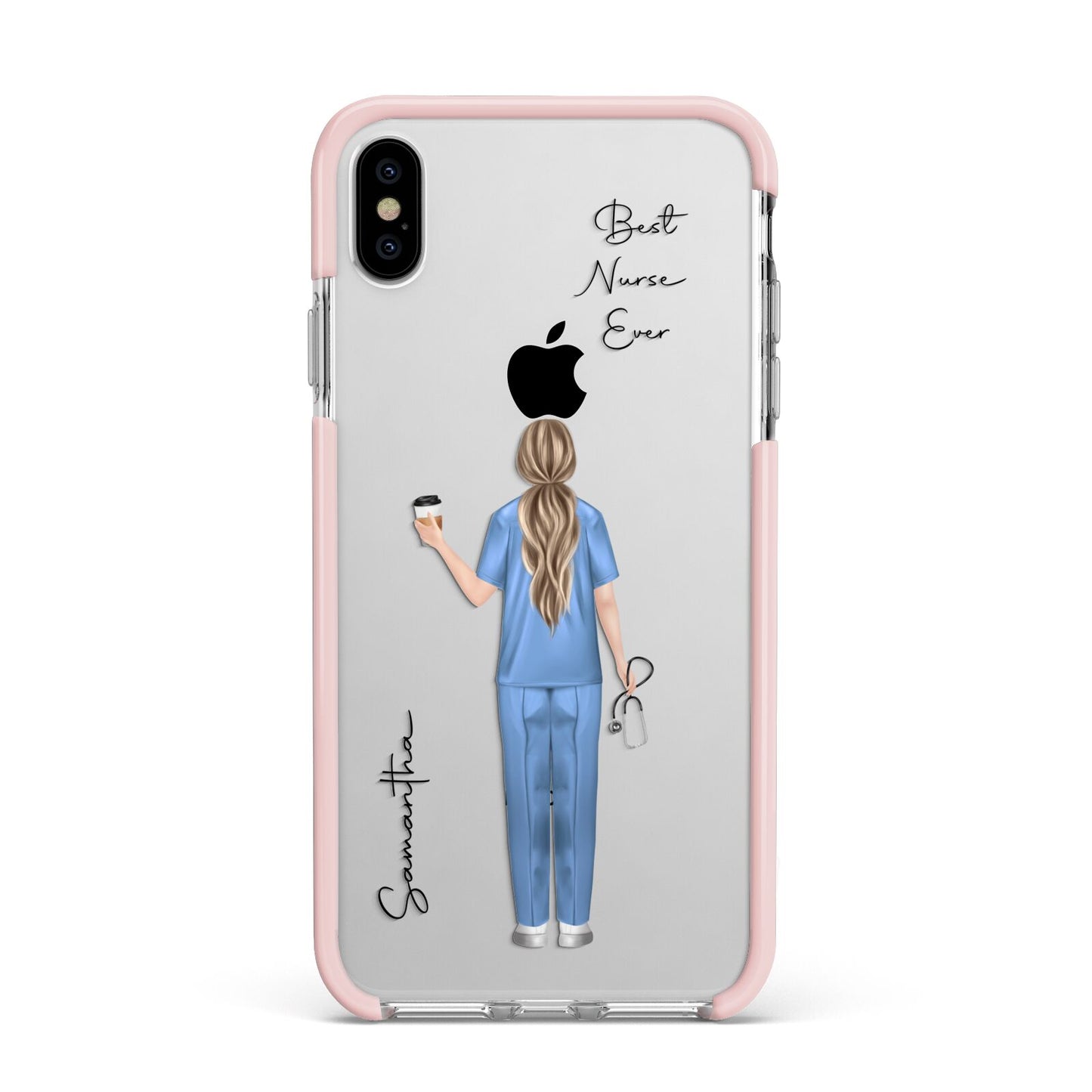 Personalised Nurse Apple iPhone Xs Max Impact Case Pink Edge on Silver Phone