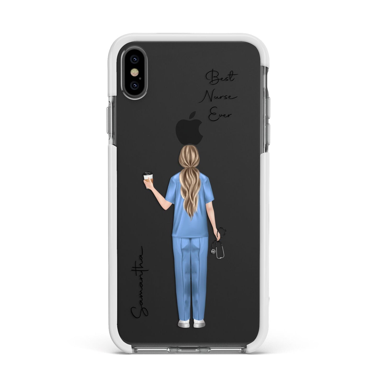 Personalised Nurse Apple iPhone Xs Max Impact Case White Edge on Black Phone