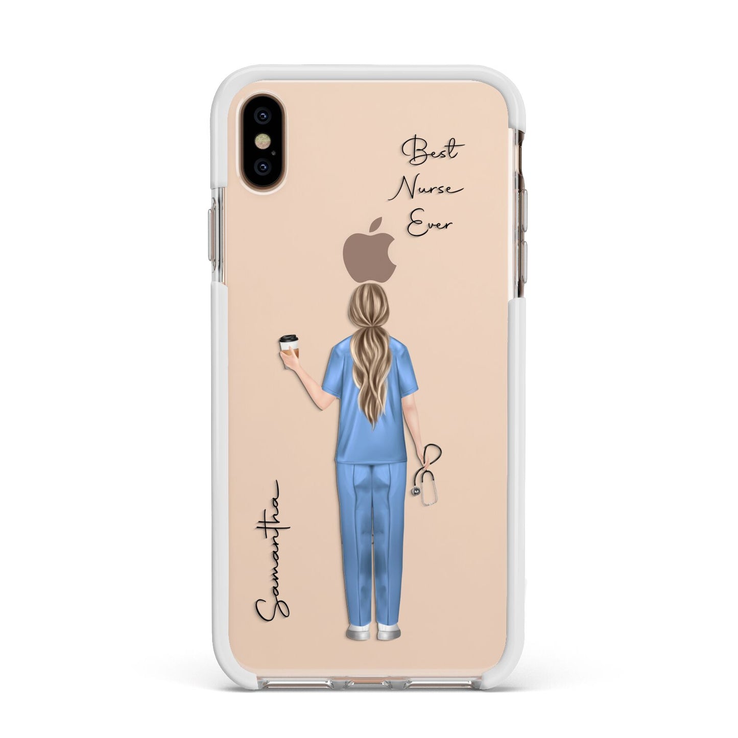 Personalised Nurse Apple iPhone Xs Max Impact Case White Edge on Gold Phone