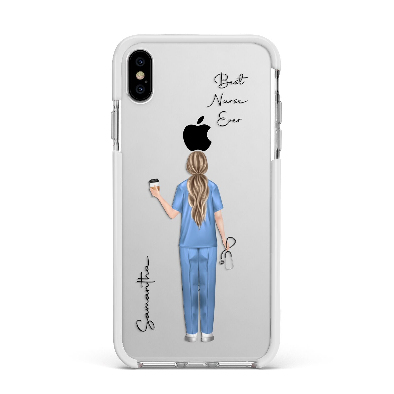 Personalised Nurse Apple iPhone Xs Max Impact Case White Edge on Silver Phone