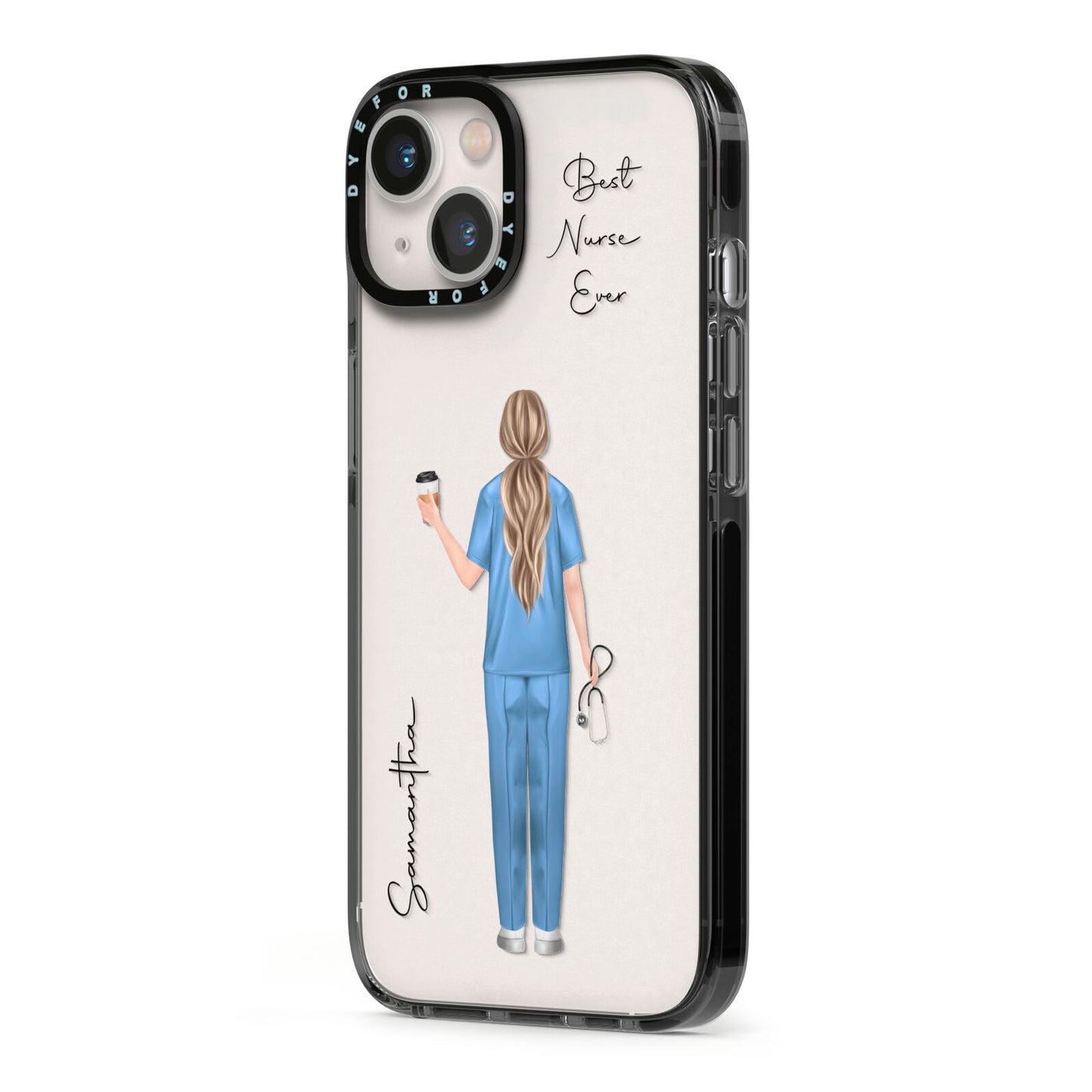 Personalised Nurse iPhone 13 Black Impact Case Side Angle on Silver phone