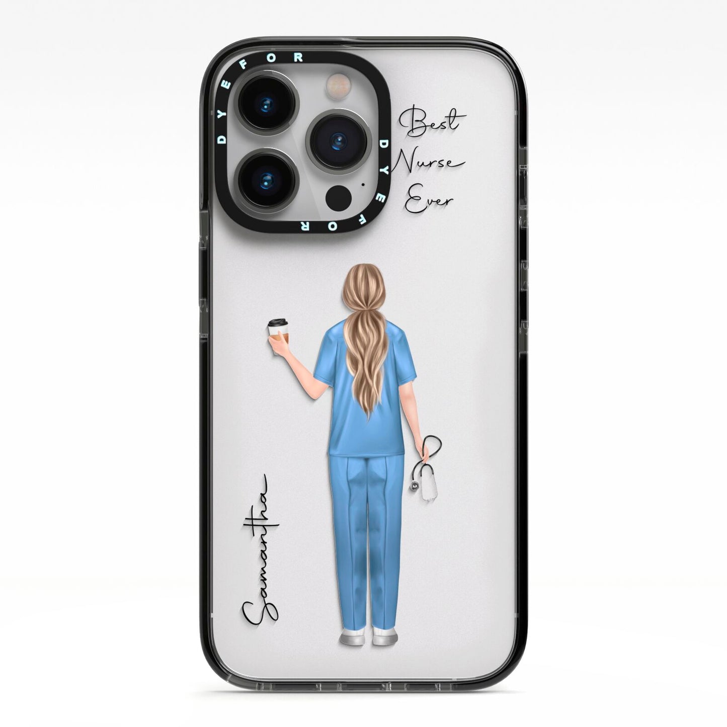 Personalised Nurse iPhone 13 Pro Black Impact Case on Silver phone