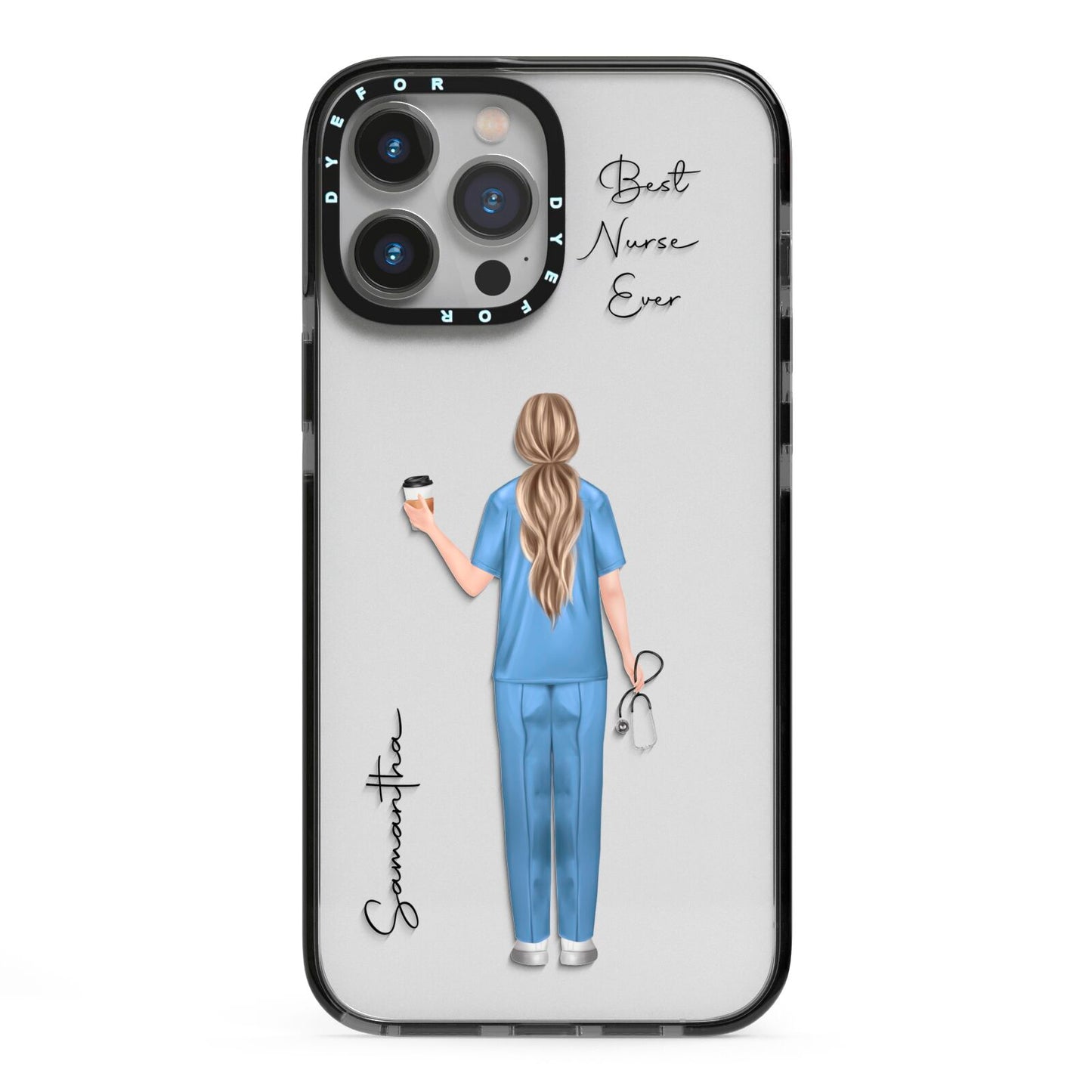 Personalised Nurse iPhone 13 Pro Max Black Impact Case on Silver phone