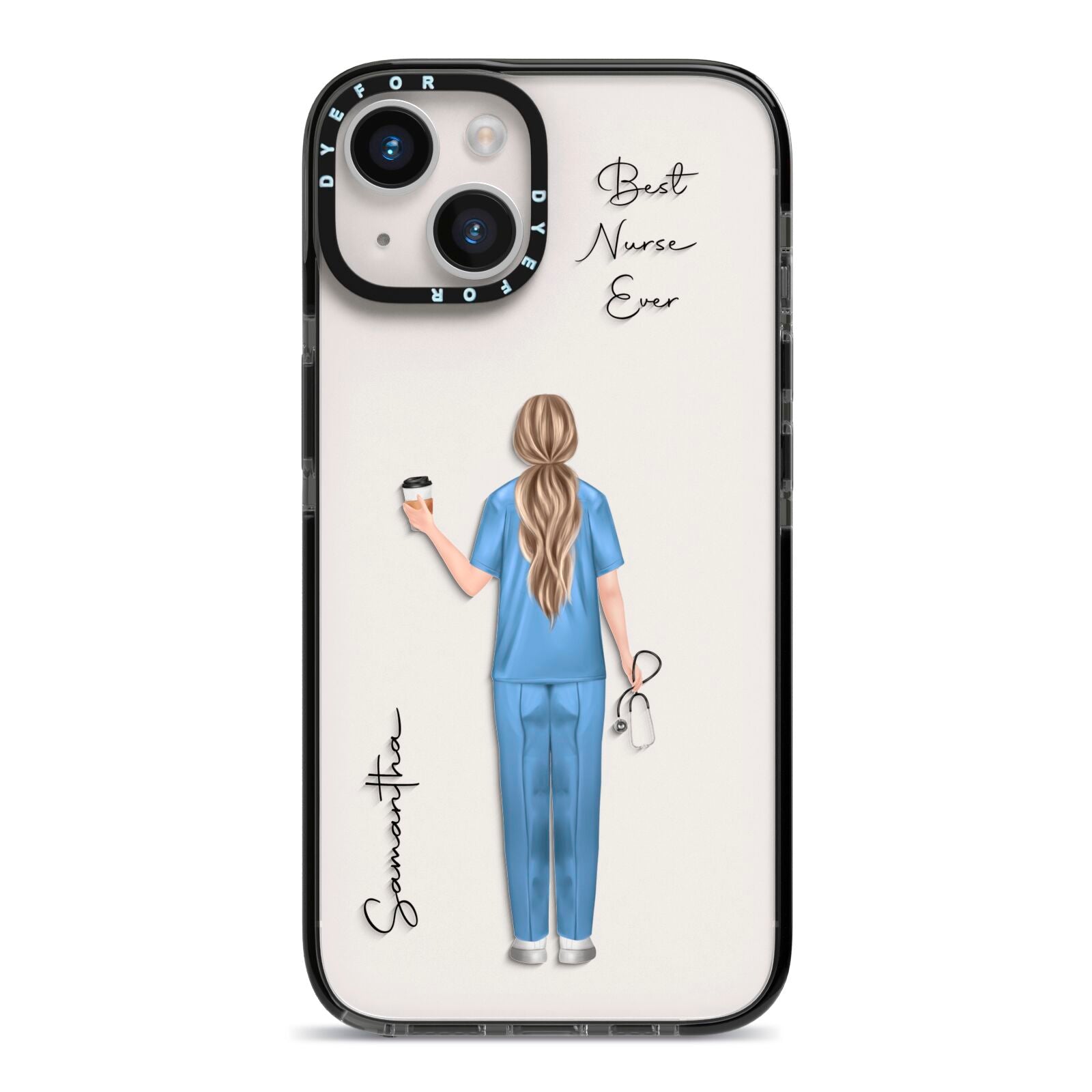 Personalised Nurse iPhone 14 Black Impact Case on Silver phone