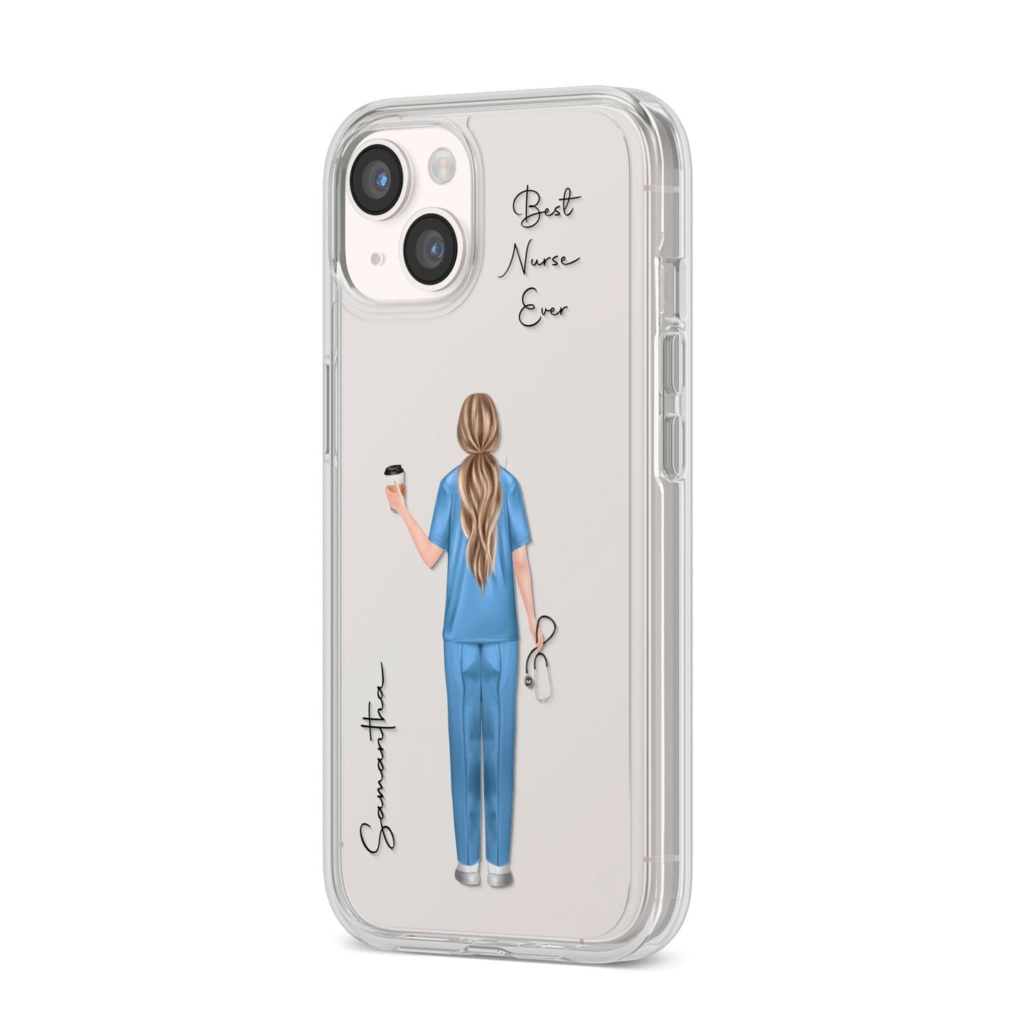 Personalised Nurse iPhone 14 Clear Tough Case Starlight Angled Image