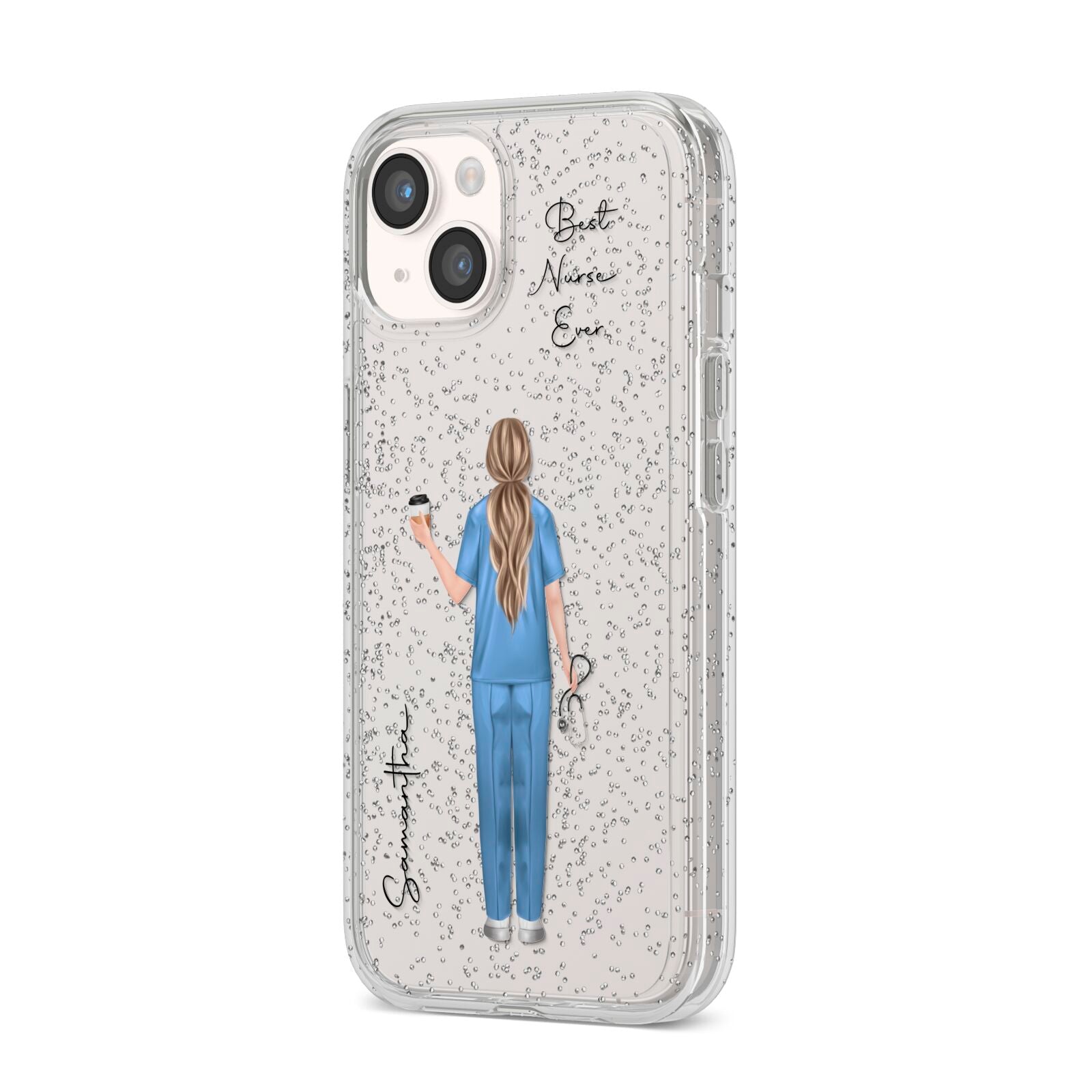 Personalised Nurse iPhone 14 Glitter Tough Case Starlight Angled Image