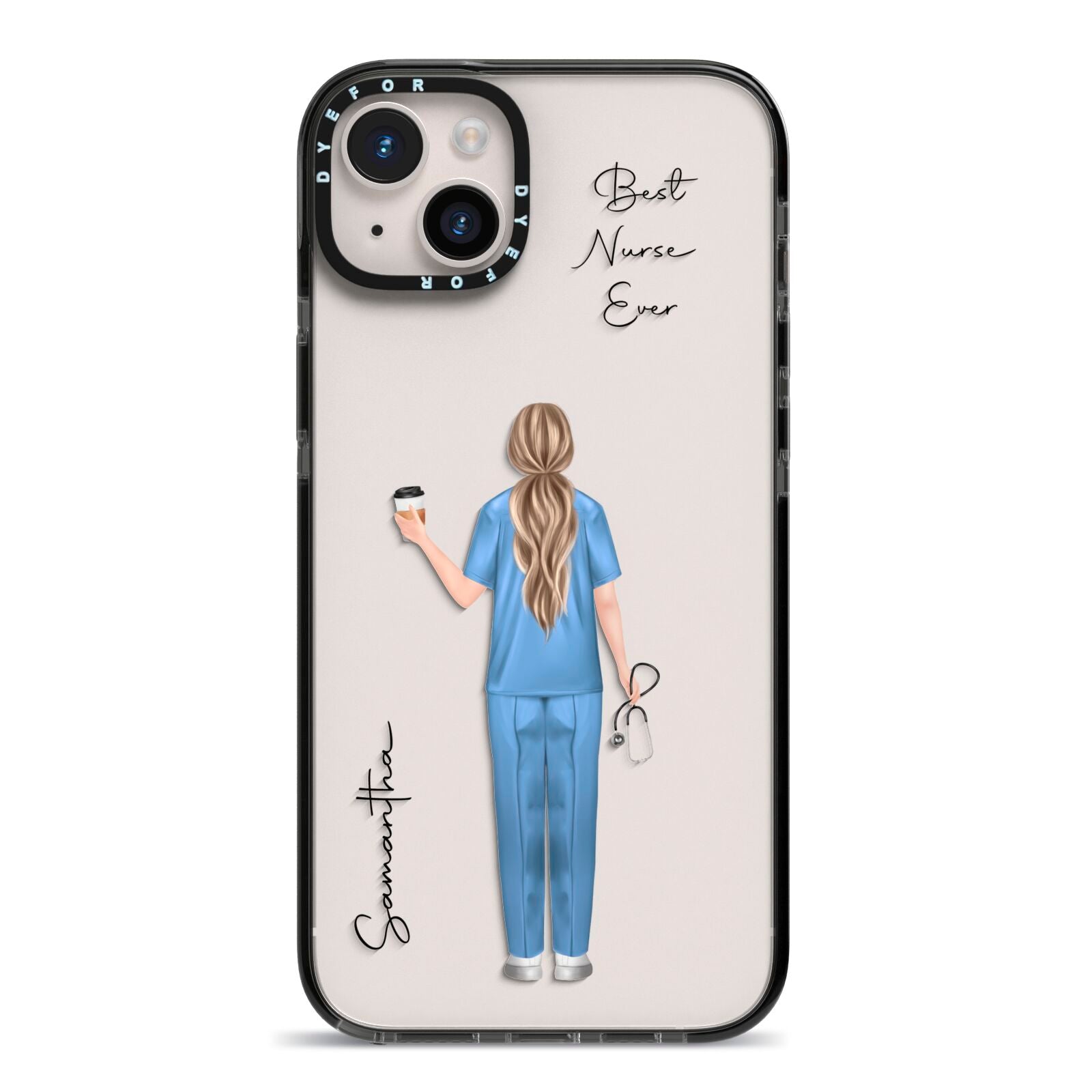 Personalised Nurse iPhone 14 Plus Black Impact Case on Silver phone