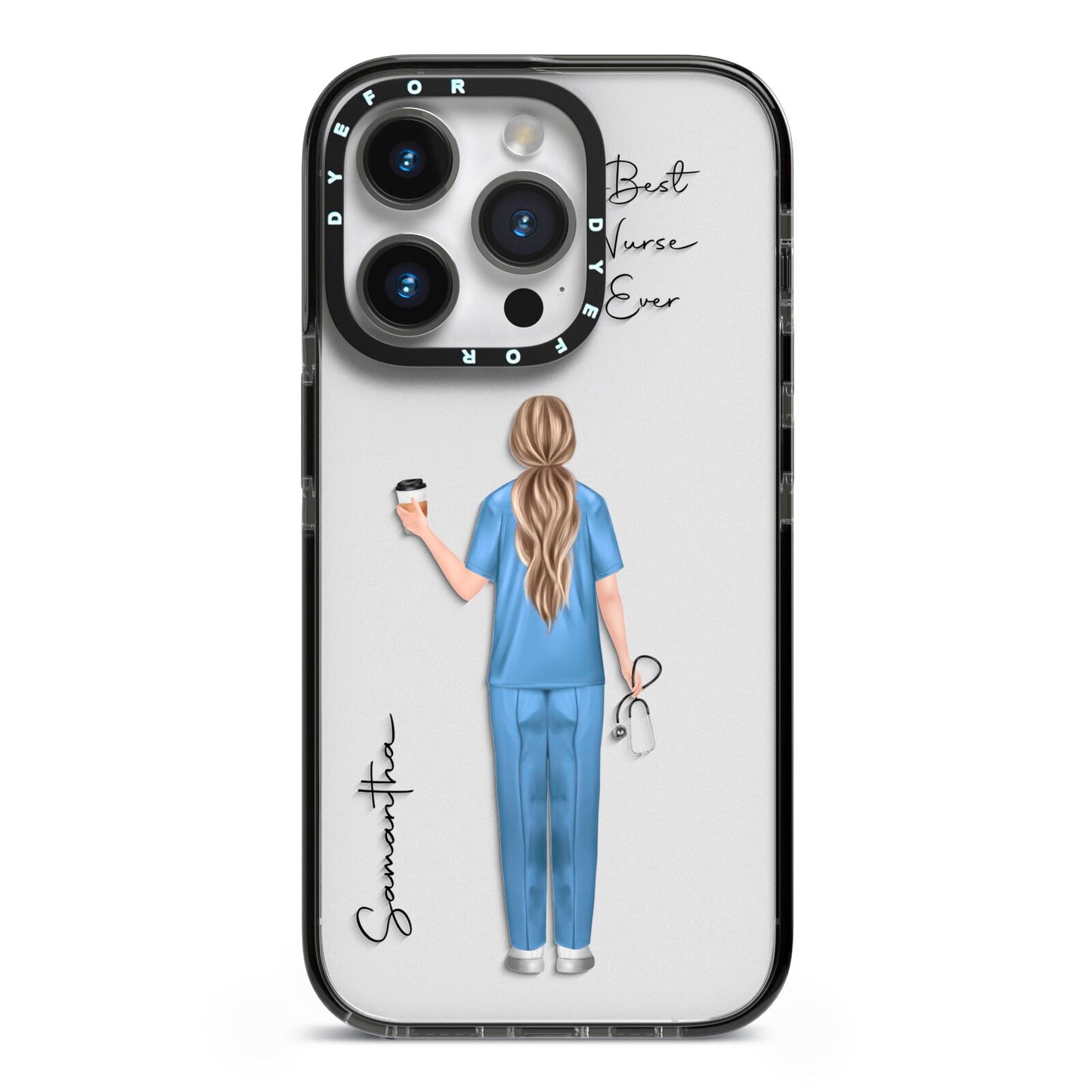 Personalised Nurse iPhone 14 Pro Black Impact Case on Silver phone