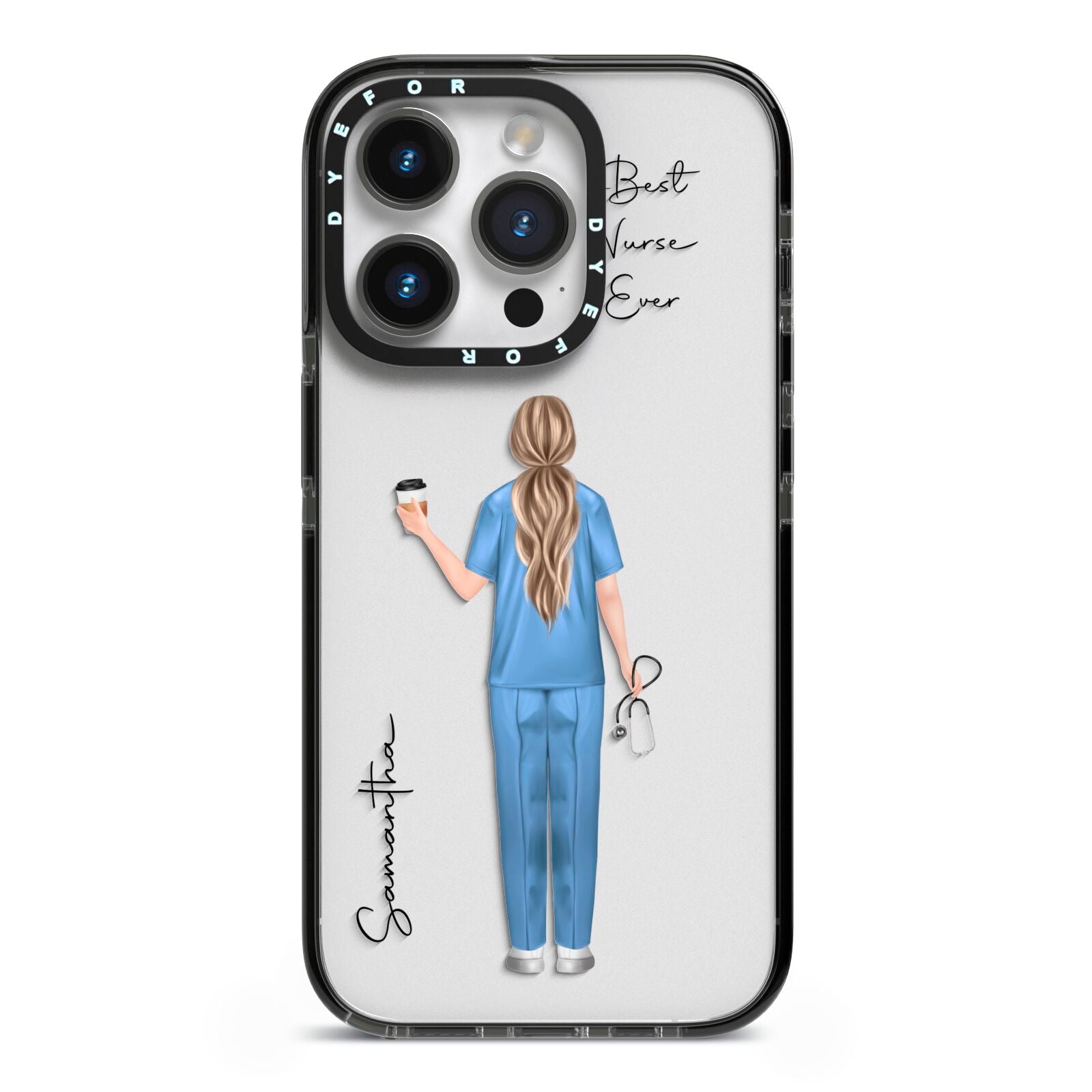 Personalised Nurse iPhone 14 Pro Black Impact Case on Silver phone