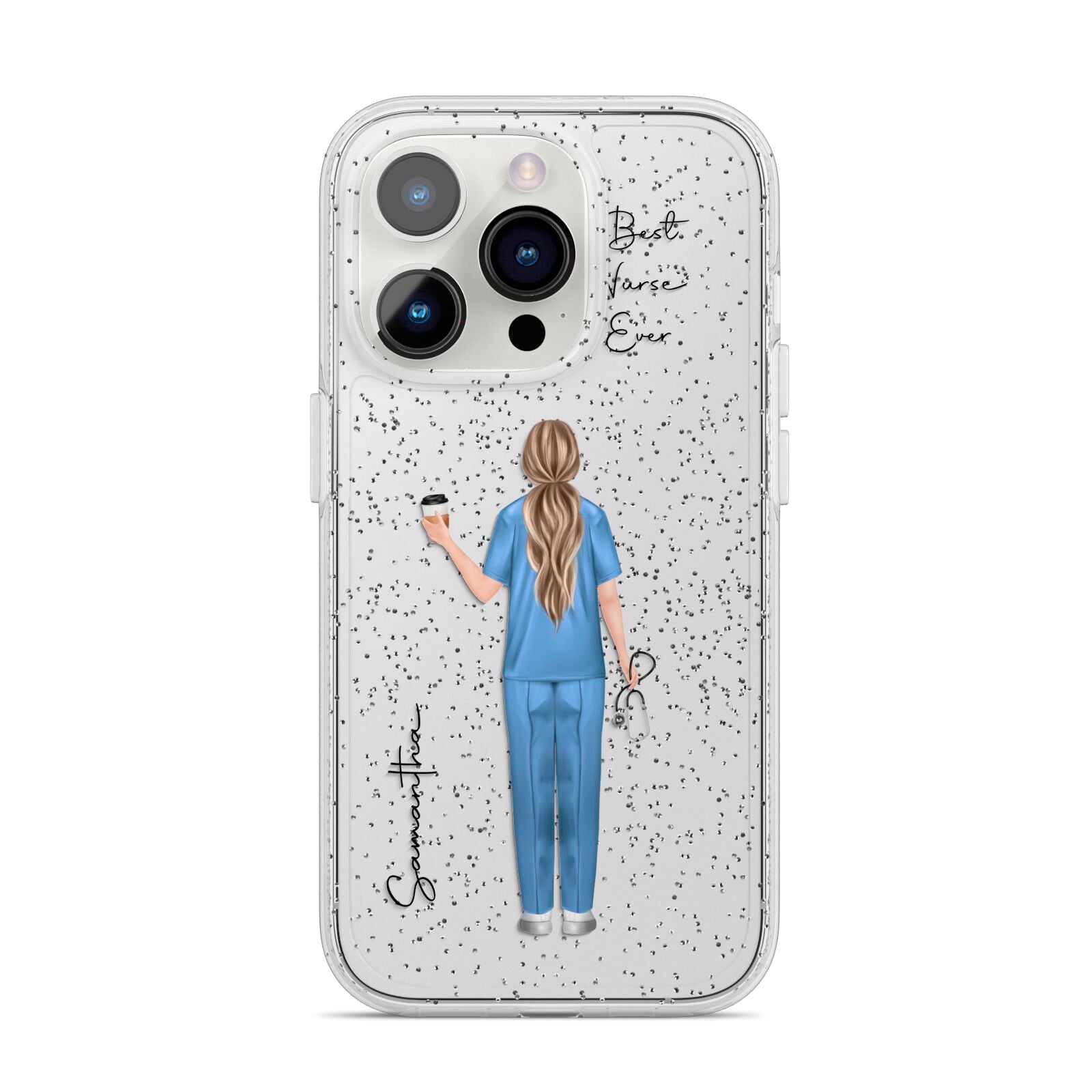 Personalised Nurse iPhone 14 Pro Glitter Tough Case Silver