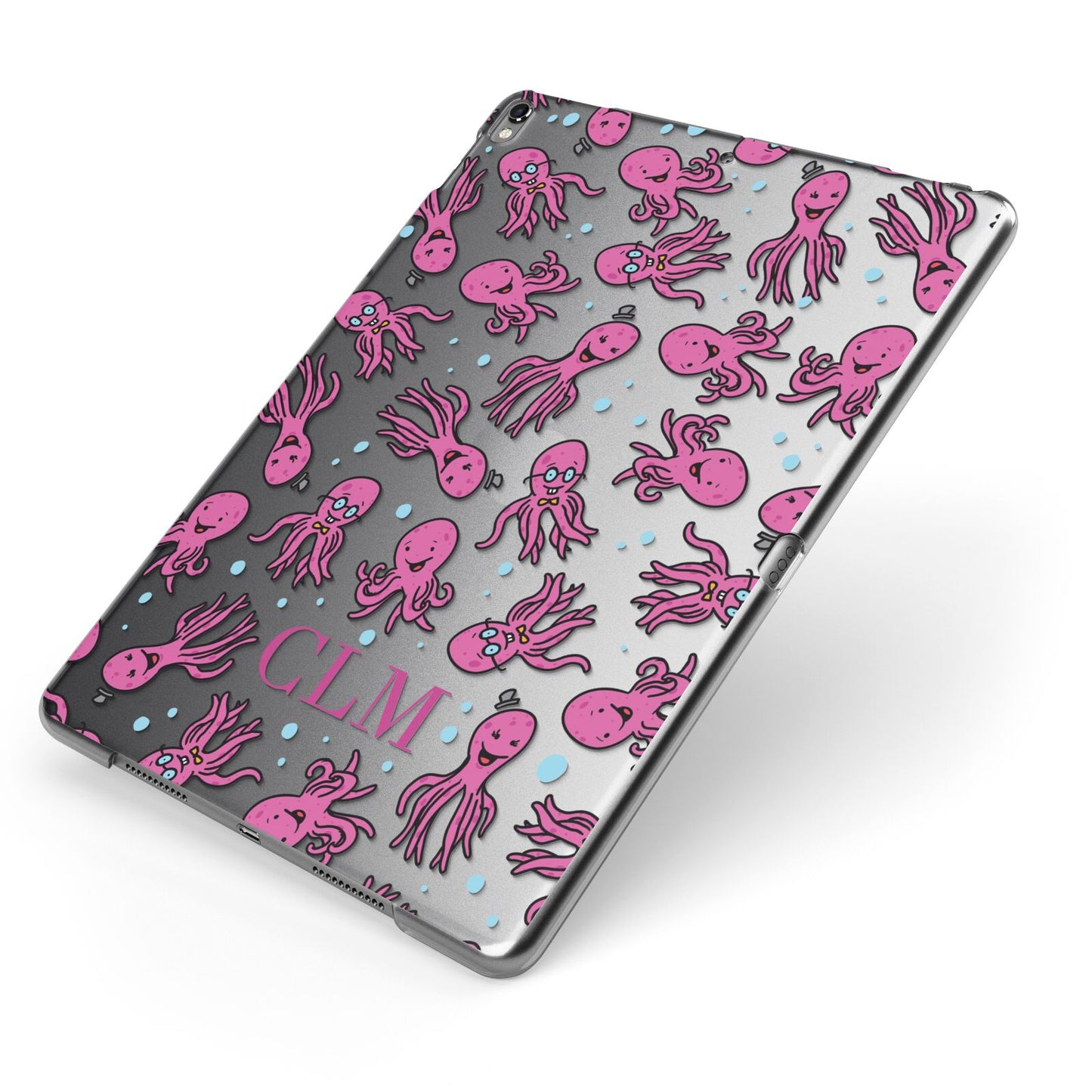 Personalised Octopus Initials Apple iPad Case on Grey iPad Side View