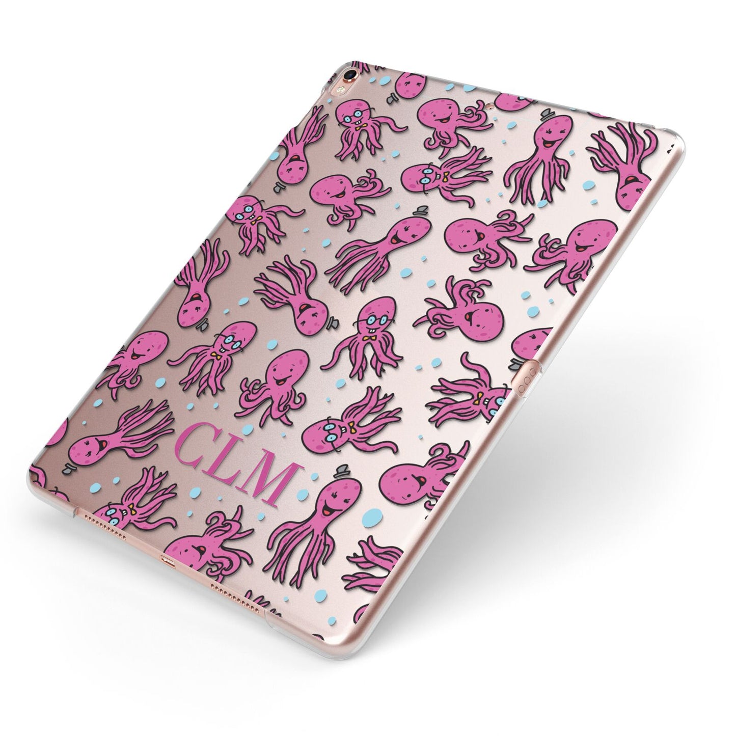 Personalised Octopus Initials Apple iPad Case on Rose Gold iPad Side View