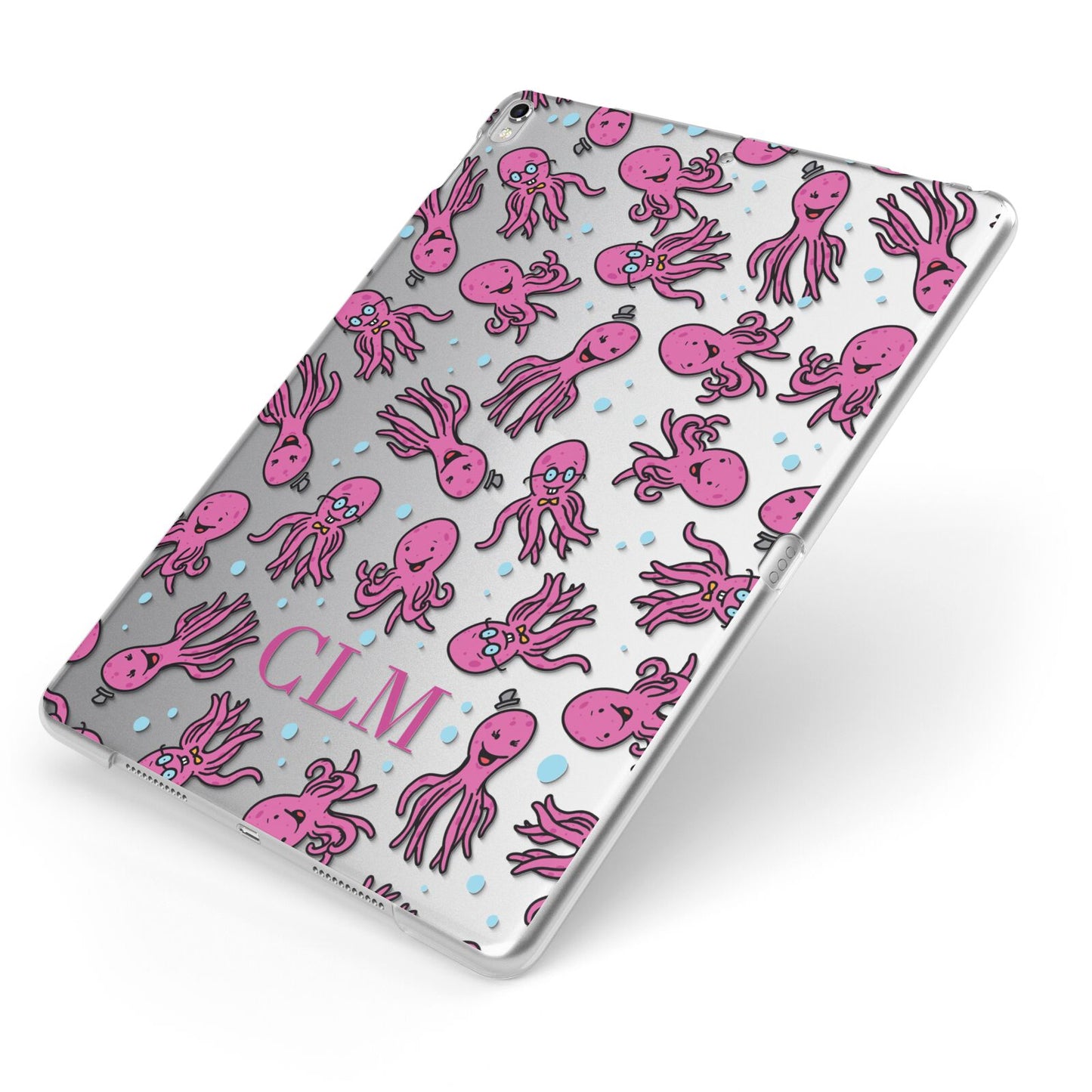 Personalised Octopus Initials Apple iPad Case on Silver iPad Side View