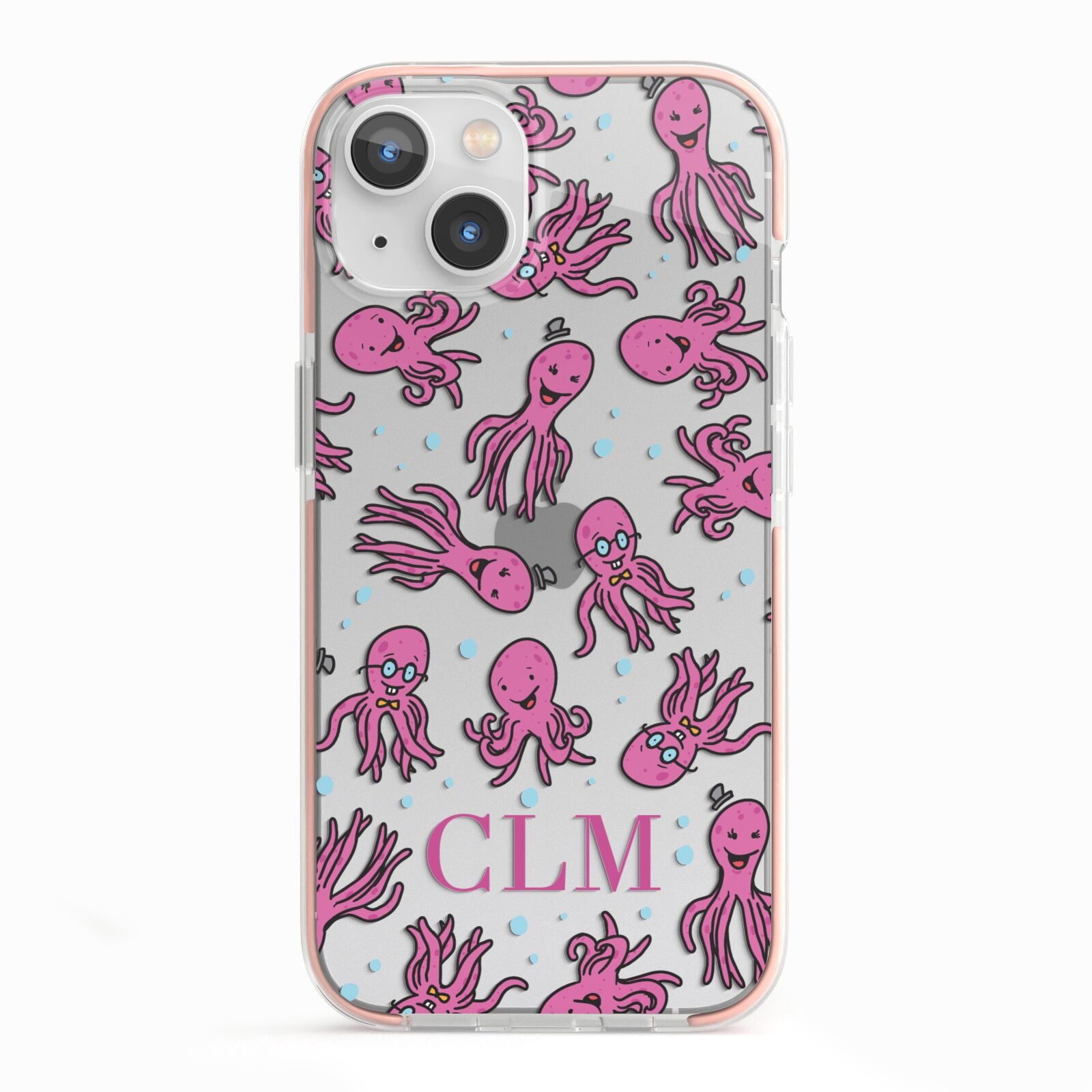 Personalised Octopus Initials iPhone 13 TPU Impact Case with Pink Edges