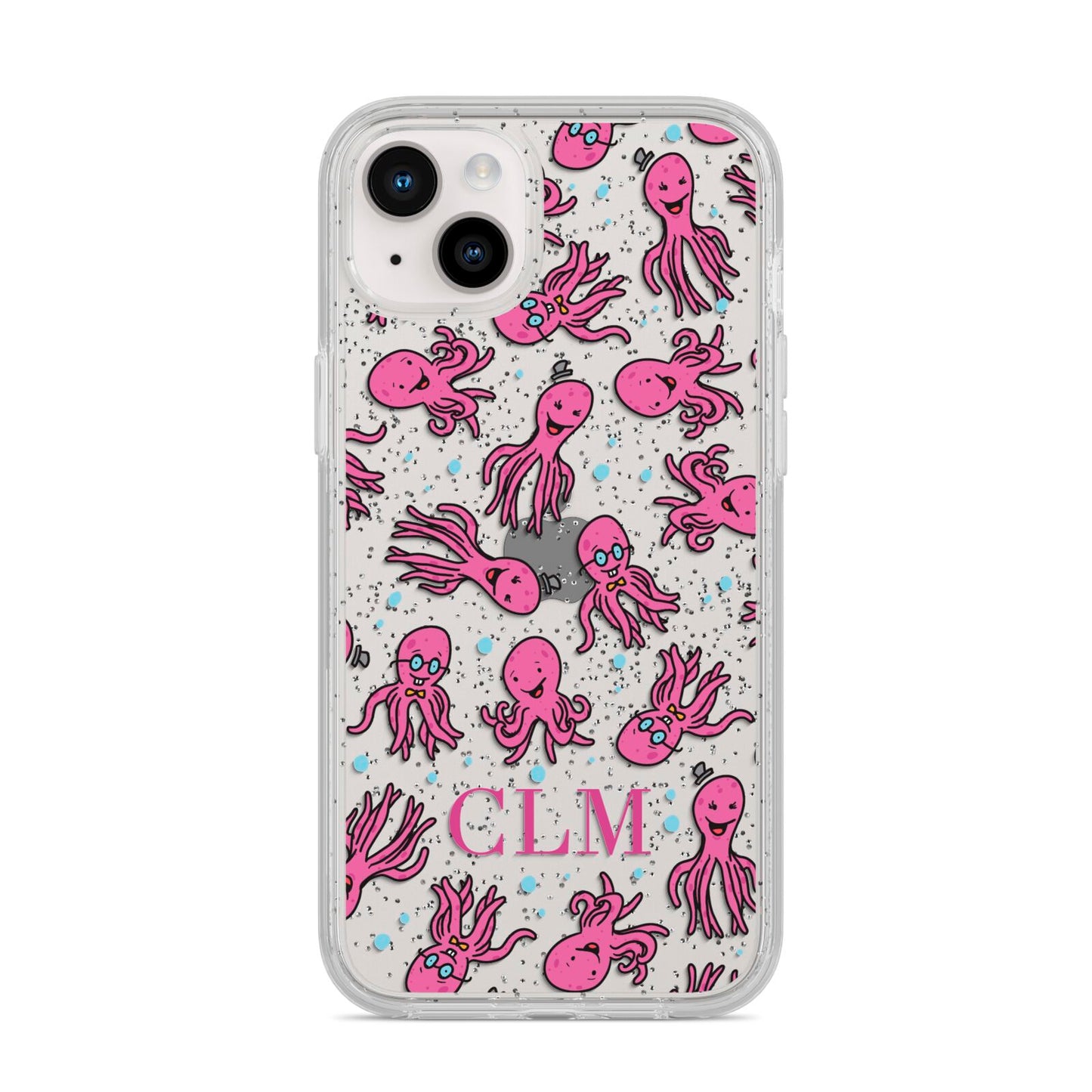 Personalised Octopus Initials iPhone 14 Plus Glitter Tough Case Starlight