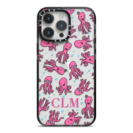 Personalised Octopus Initials iPhone 14 Pro Max Black Impact Case on Silver phone