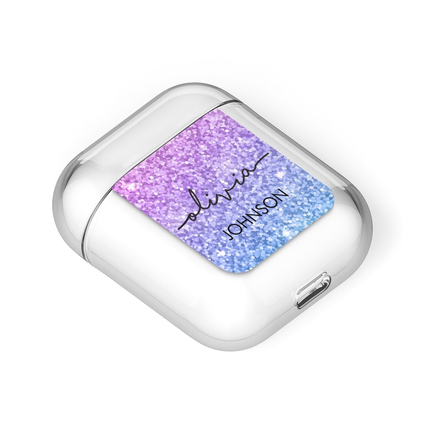 Personalised Ombre Glitter with Names AirPods Case Laid Flat