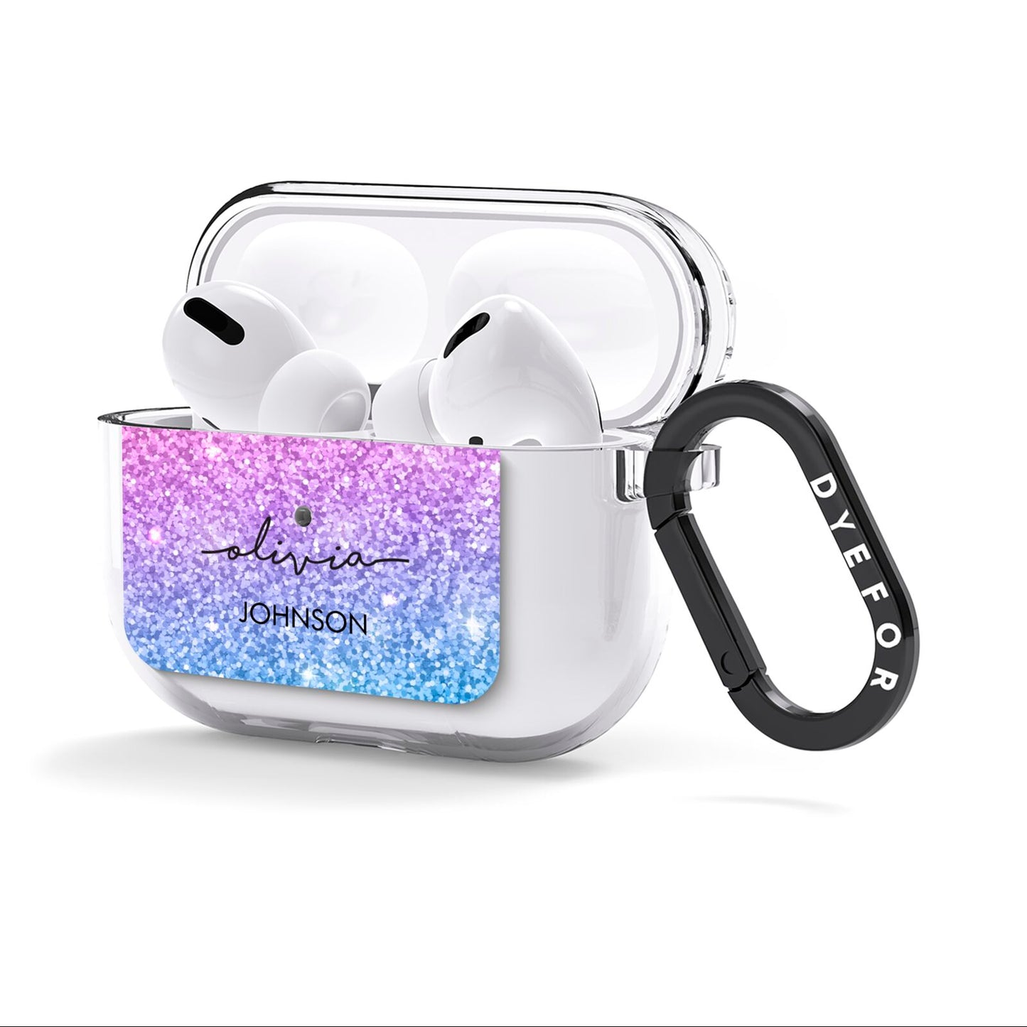 Personalised Ombre Glitter with Names AirPods Clear Case 3rd Gen Side Image