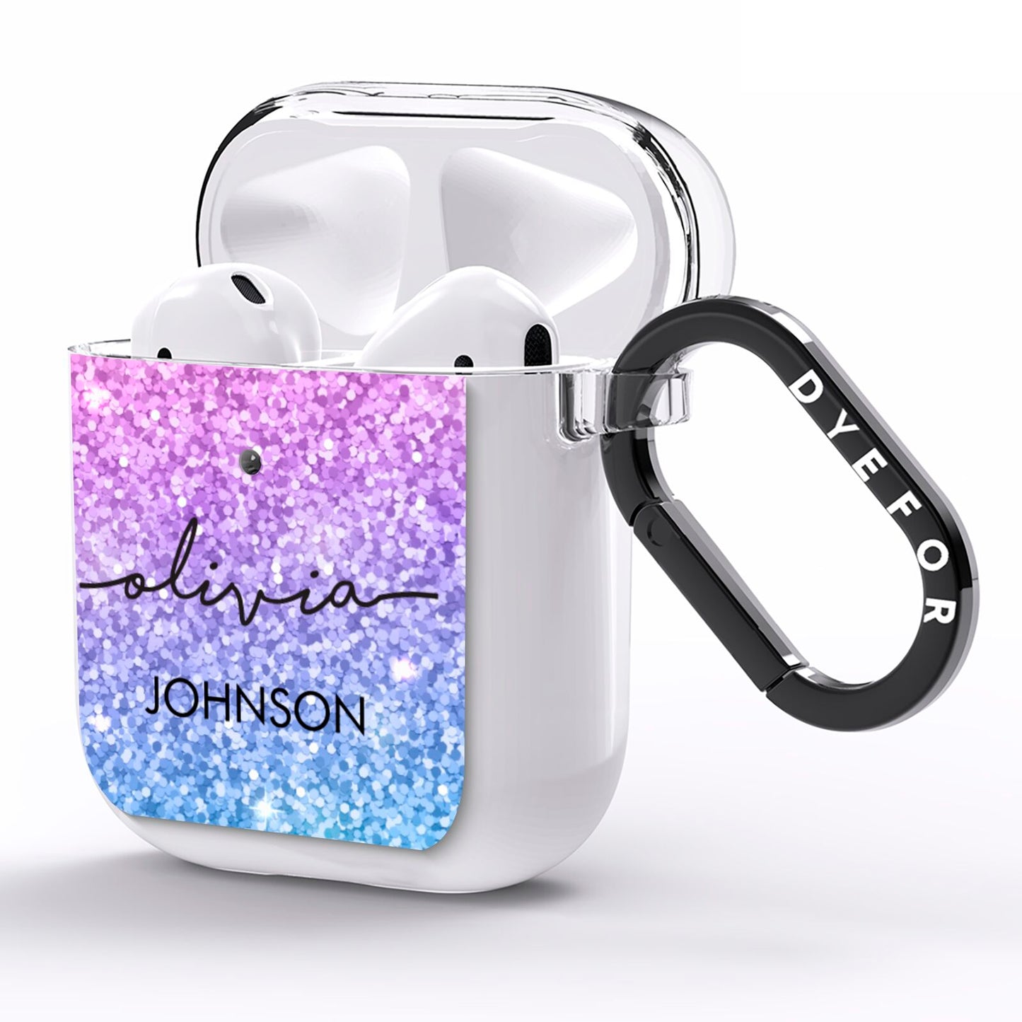 Personalised Ombre Glitter with Names AirPods Clear Case Side Image