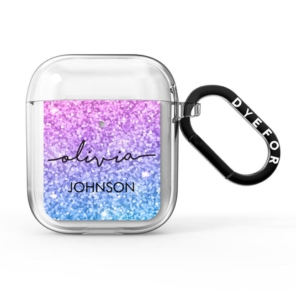 Personalised Ombre Glitter with Names AirPods Clear Case