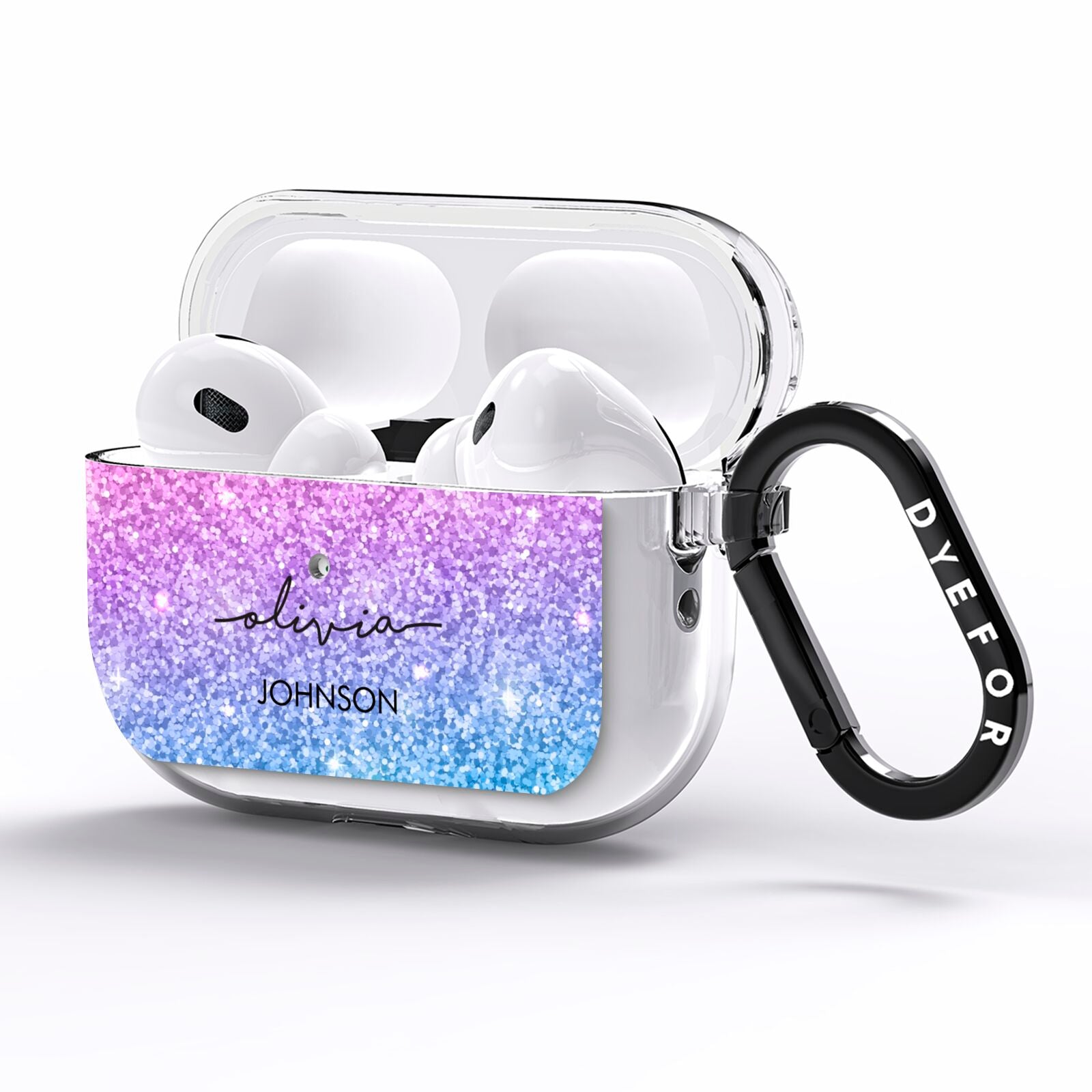 Personalised Ombre Glitter with Names AirPods Pro Clear Case Side Image