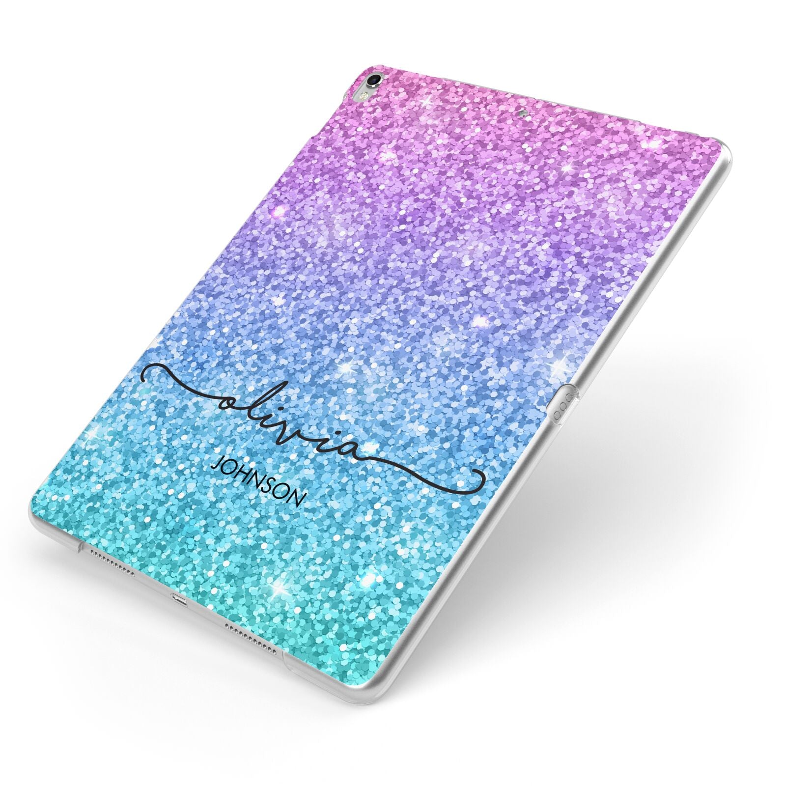 Personalised Ombre Glitter with Names Apple iPad Case on Silver iPad Side View