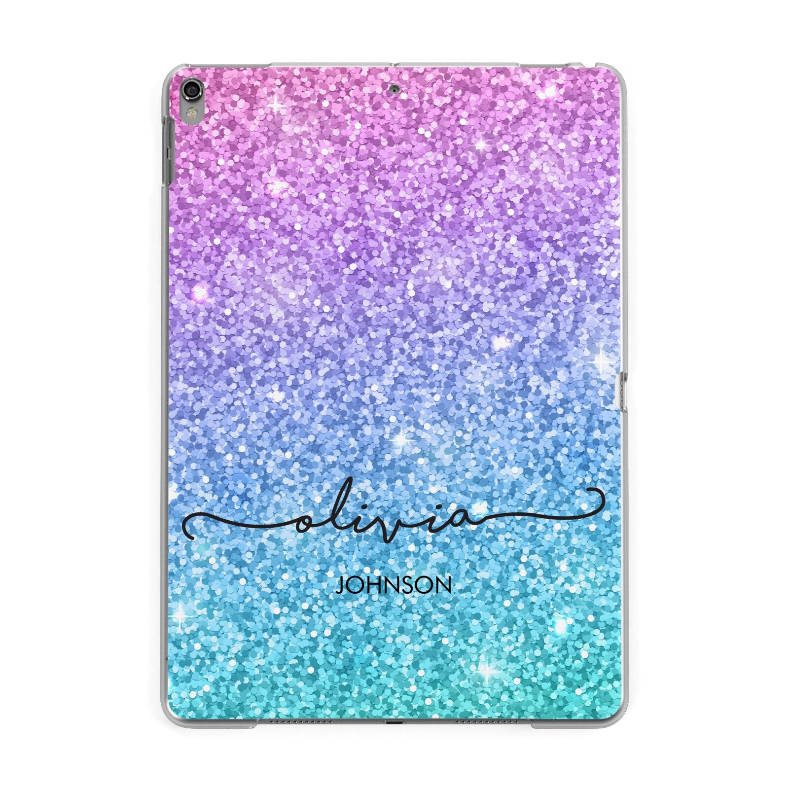 Personalised Ombre Glitter with Names Apple iPad Grey Case