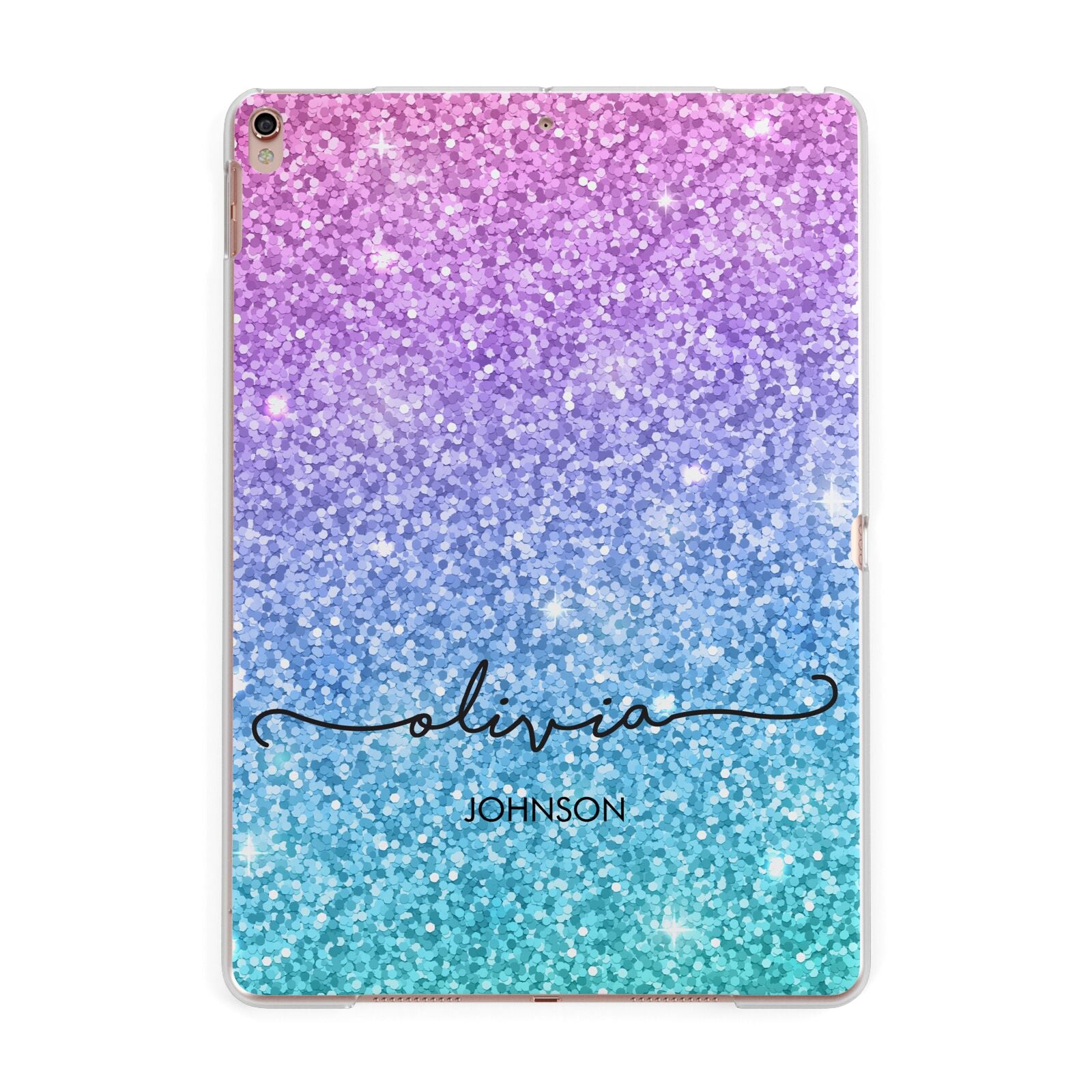 Personalised Ombre Glitter with Names Apple iPad Rose Gold Case