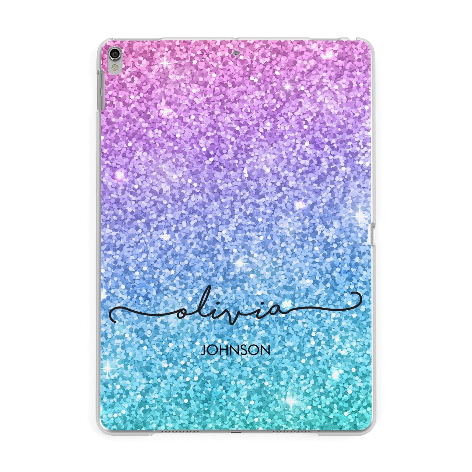 Personalised Ombre Glitter with Names Apple iPad Silver Case