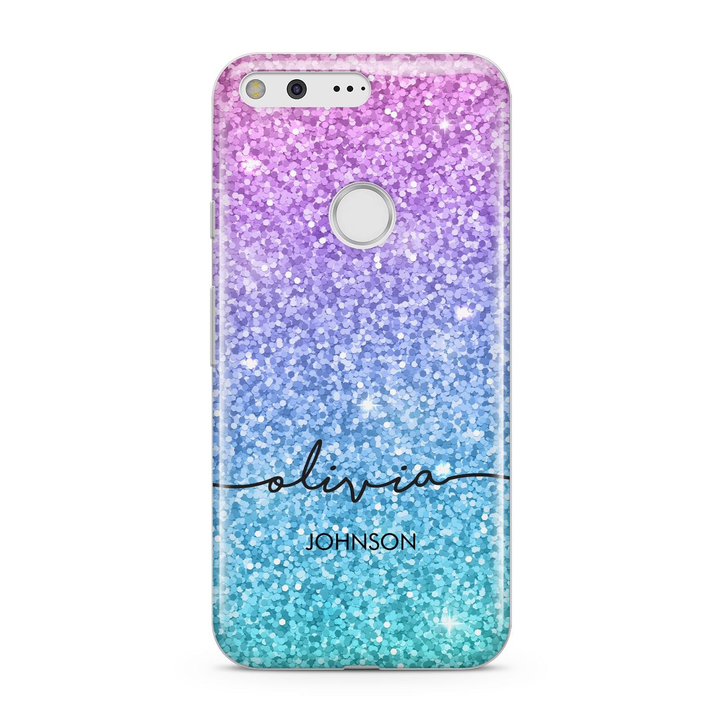 Personalised Ombre Glitter with Names Google Pixel Case